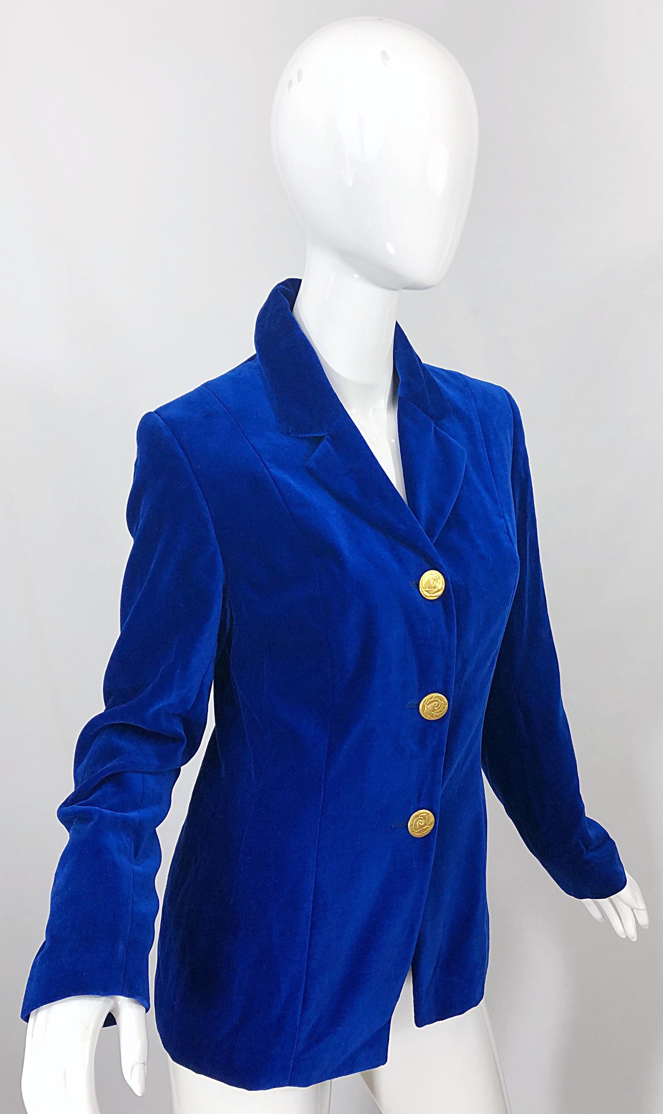 1990s Christian Lacroix Royal Cerulean Blue Velvet Vintage 90s Blazer Jacket 40 For Sale 6