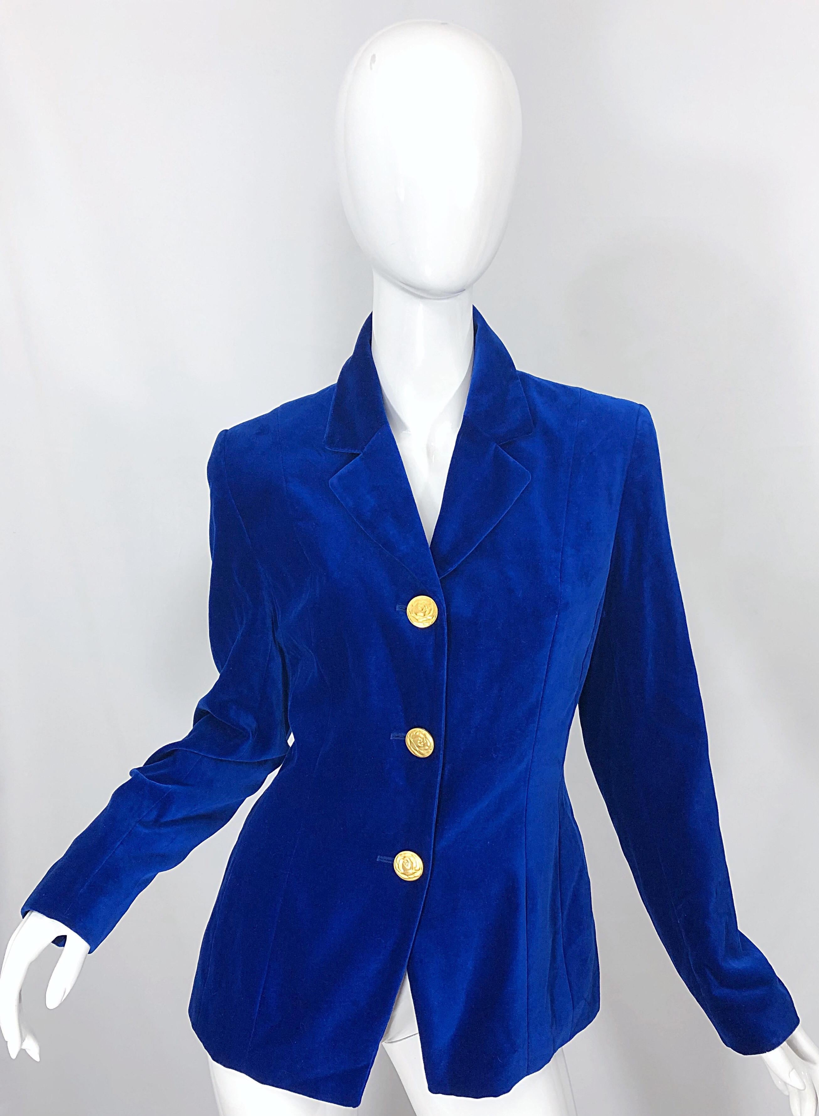 1990s Christian Lacroix Royal Cerulean Blue Velvet Vintage 90s Blazer Jacket 40 For Sale 7