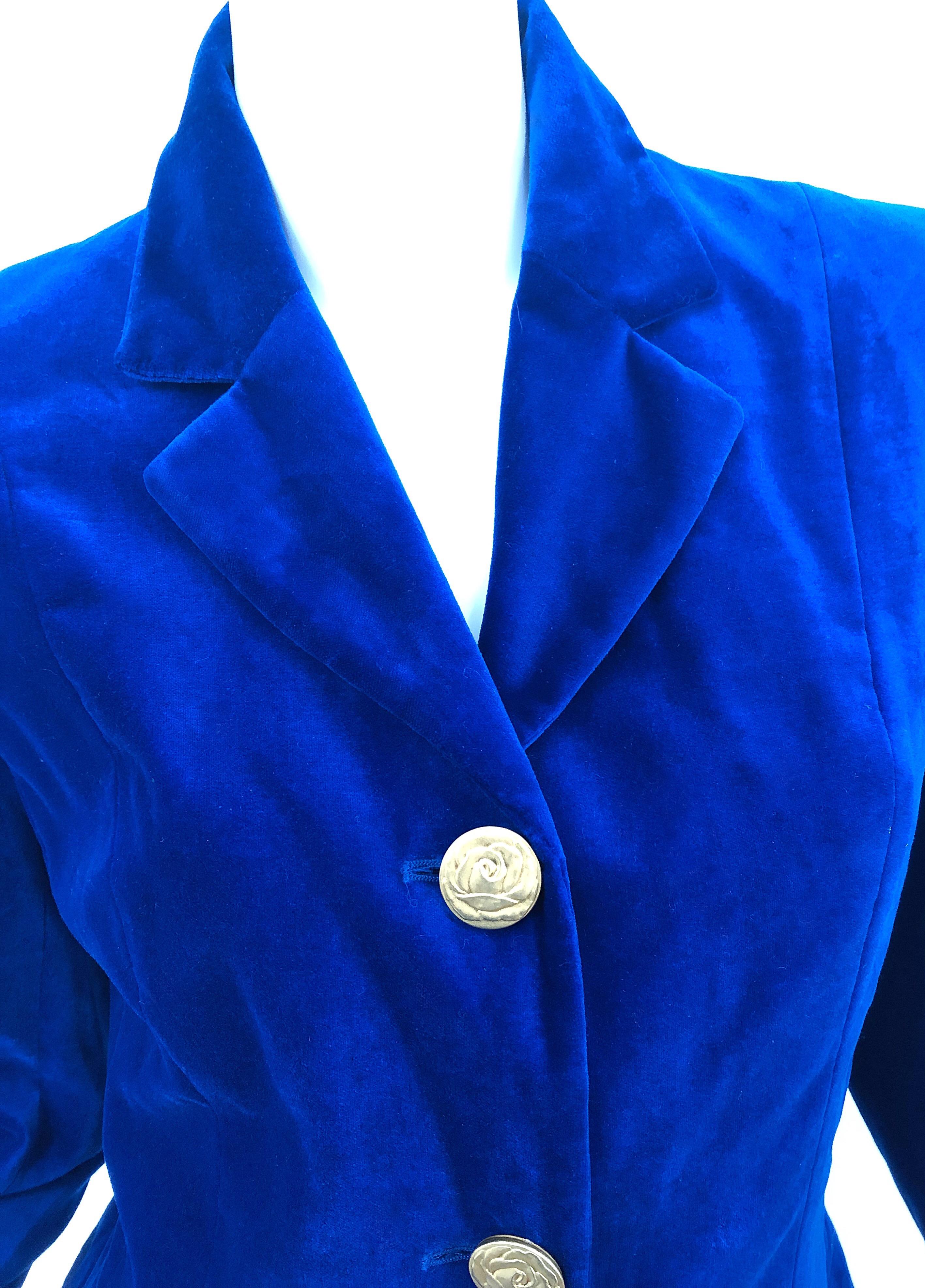 1990er Christian Lacroix Royal Cerulean Blauer Samt Vintage 90er Blazer Jacke 40 im Zustand „Hervorragend“ im Angebot in San Diego, CA
