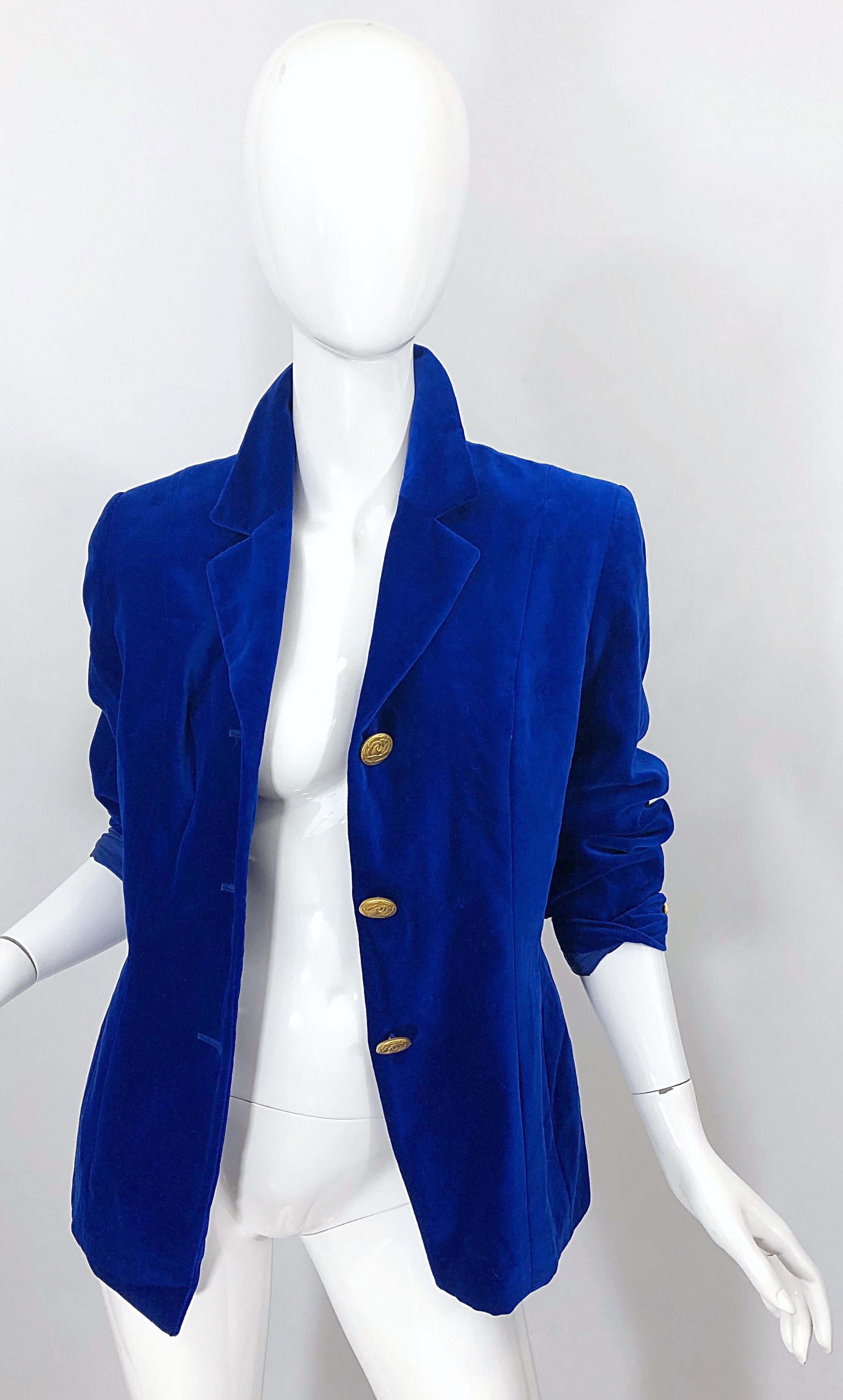 1990er Christian Lacroix Royal Cerulean Blauer Samt Vintage 90er Blazer Jacke 40 Damen im Angebot