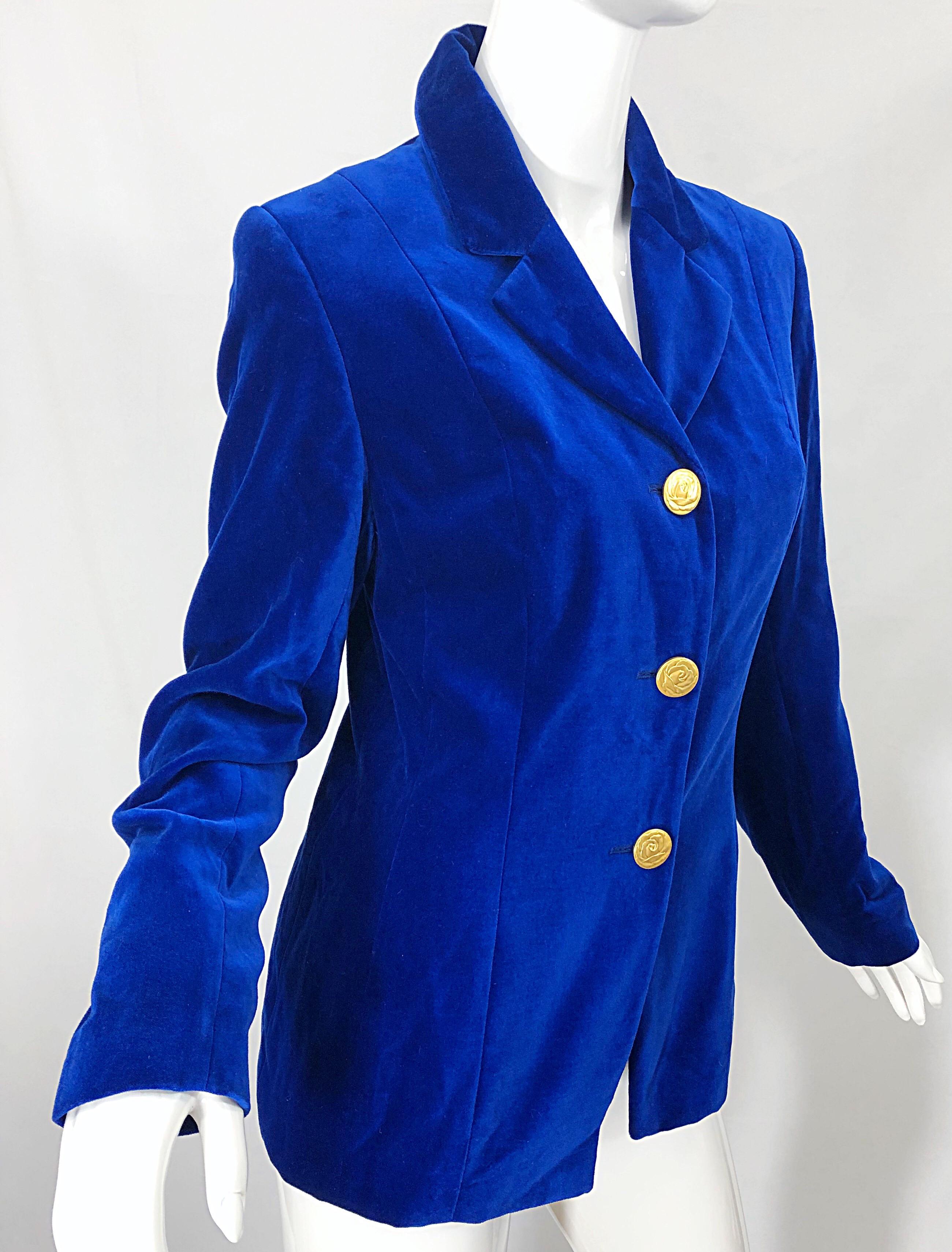1990s Christian Lacroix Royal Cerulean Blue Velvet Vintage 90s Blazer Jacket 40 In Excellent Condition For Sale In San Diego, CA