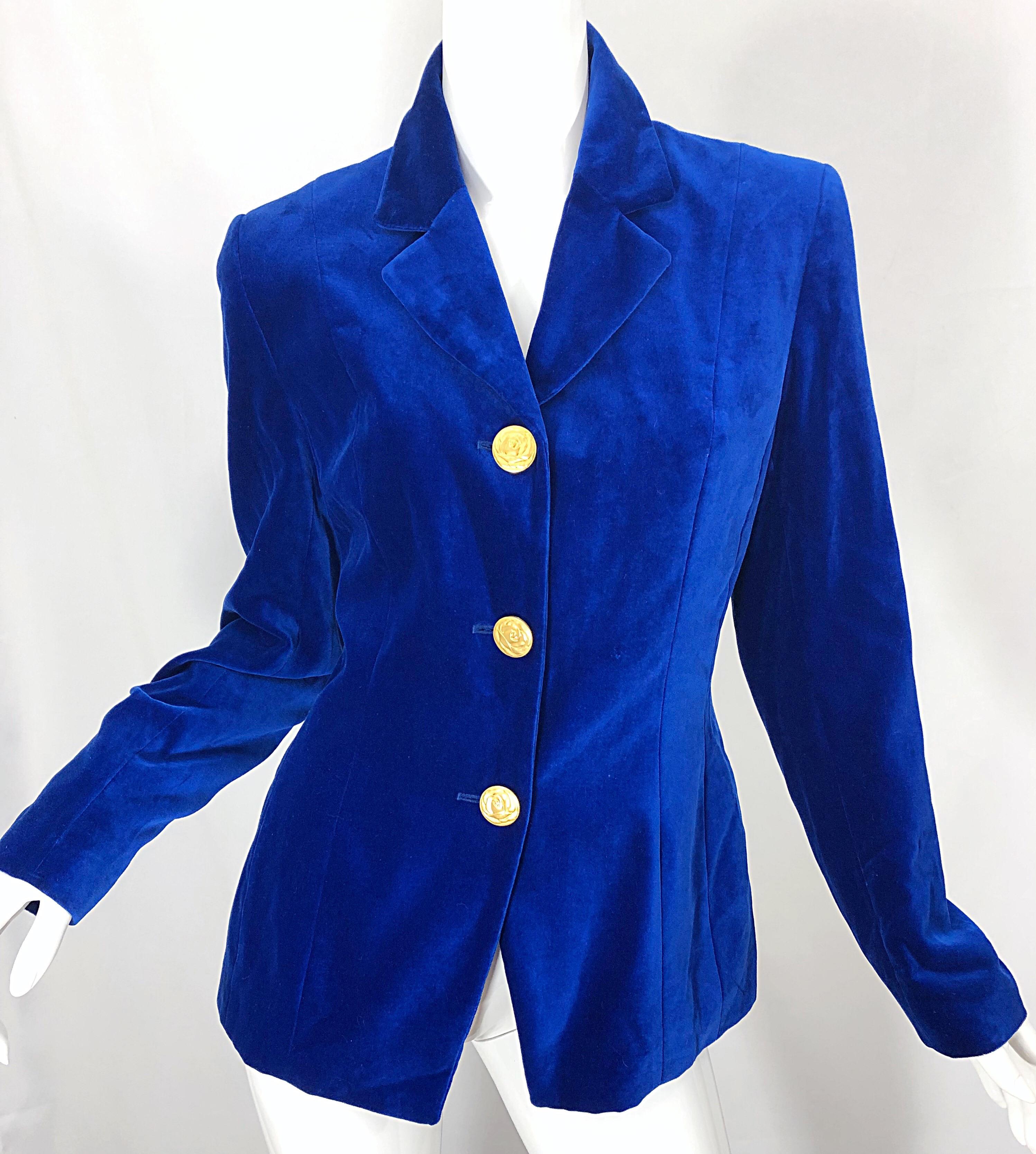 1990s Christian Lacroix Royal Cerulean Blue Velvet Vintage 90s Blazer  Jacket 40