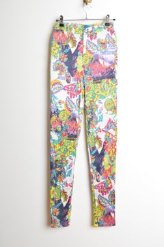 1990’s Christian LaCroix Satin Jeans Loud Vibrant Neon Colourful Print Pants