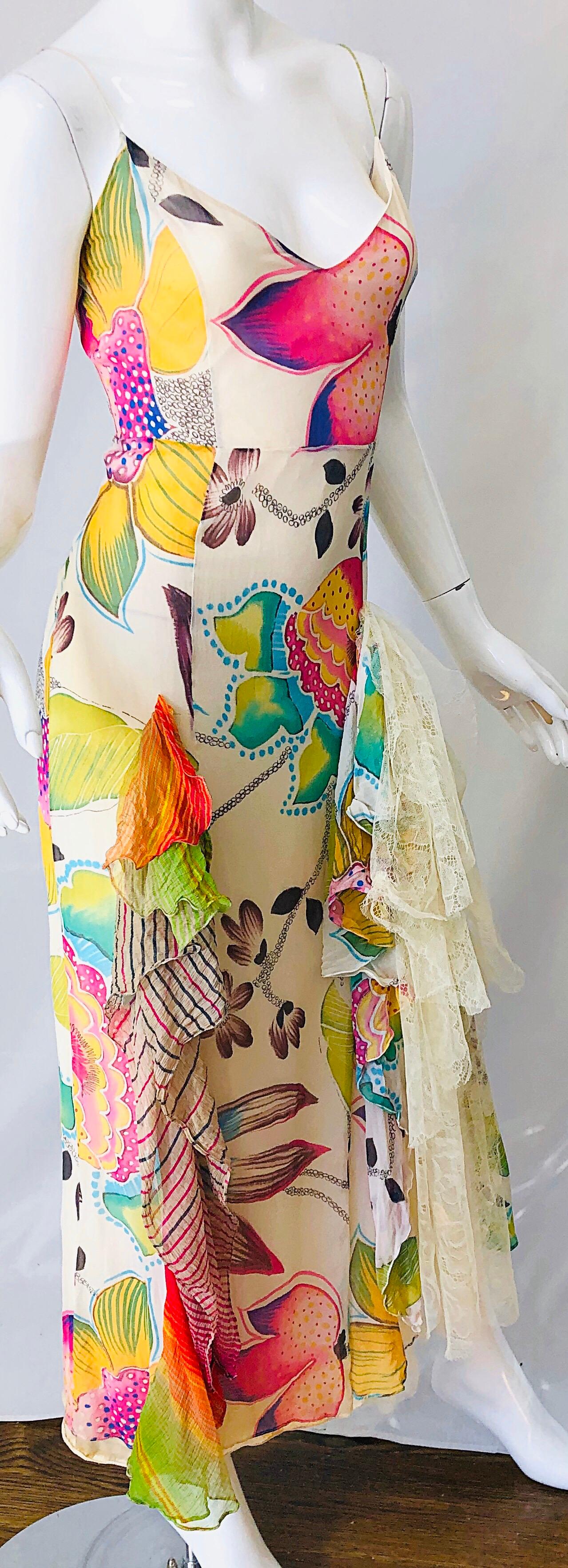 1990s Christian Lacroix Silk Chiffon + Chantilly Lace Ruffle Vintage 90s Gown 2