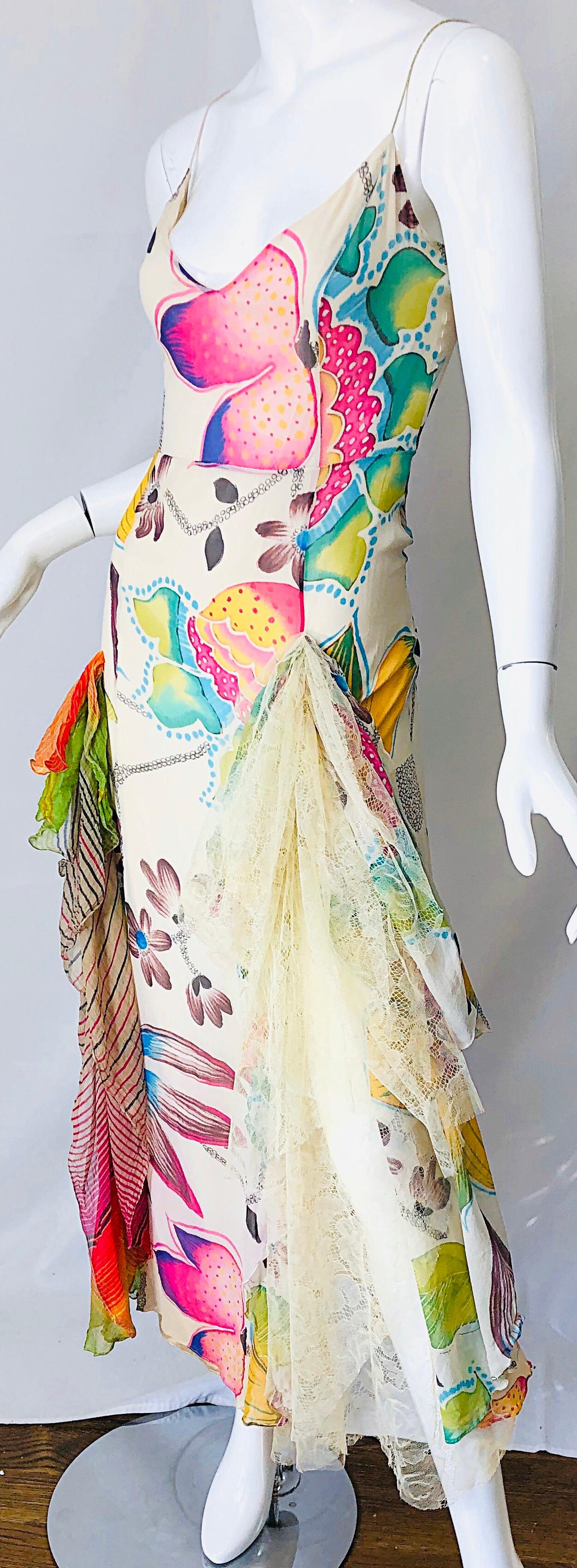 1990s Christian Lacroix Silk Chiffon + Chantilly Lace Ruffle Vintage 90s Gown 3