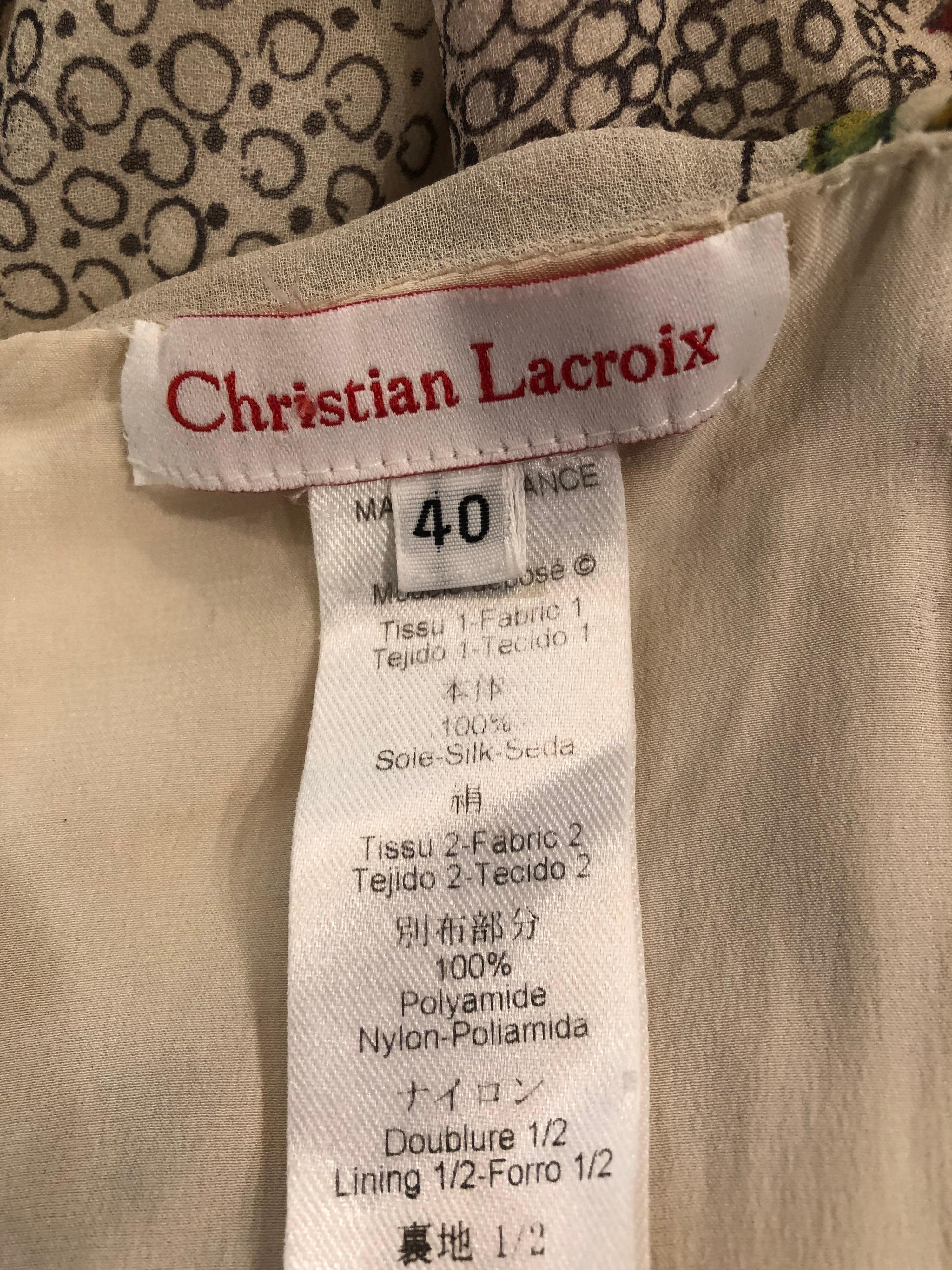 1990s Christian Lacroix Silk Chiffon + Chantilly Lace Ruffle Vintage 90s Gown 6