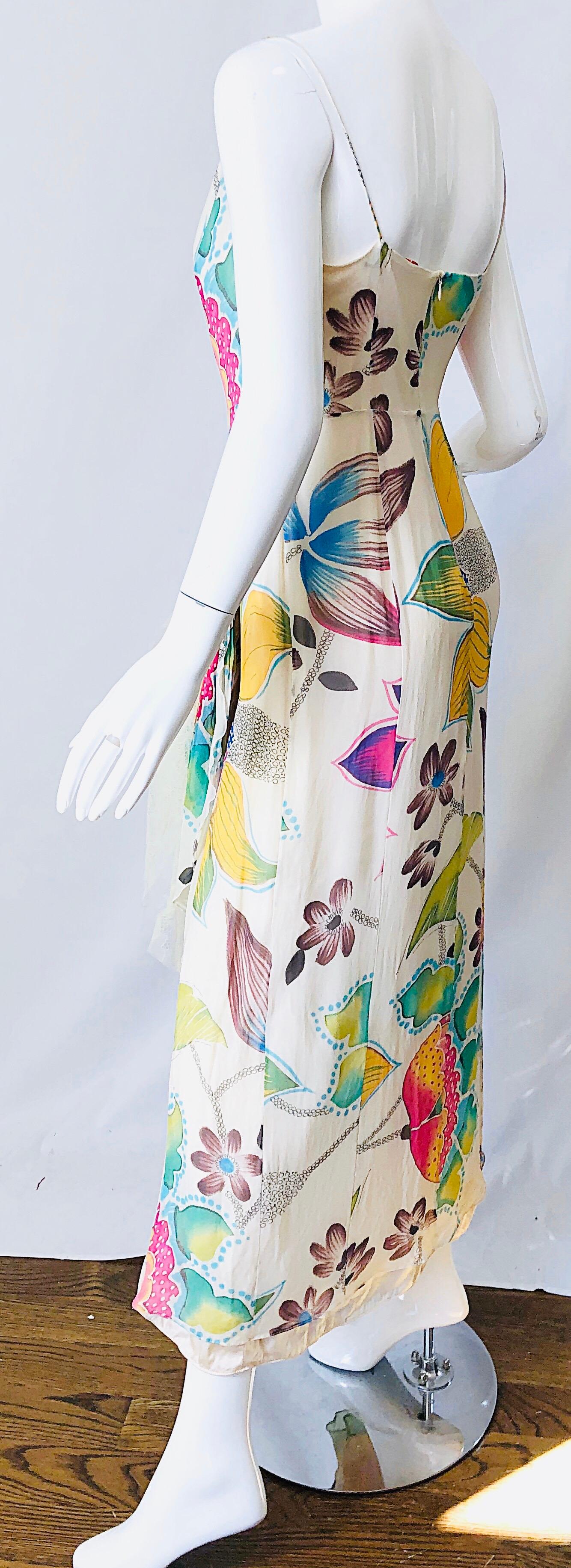 1990s Christian Lacroix Silk Chiffon + Chantilly Lace Ruffle Vintage 90s Gown 1