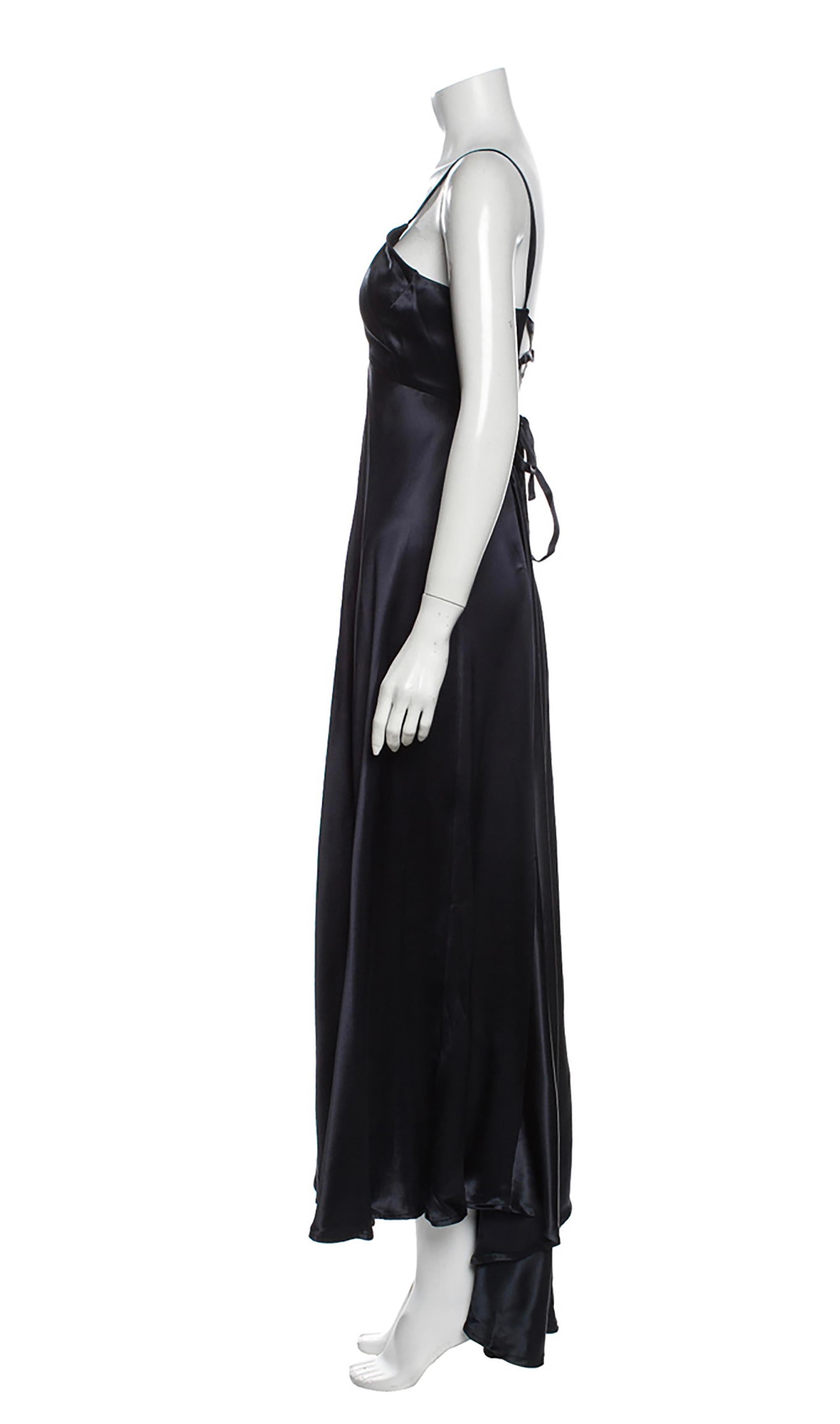 1990s Christian Lacroix Silk Lacing Gown Navy Blue In Excellent Condition In Austin, TX
