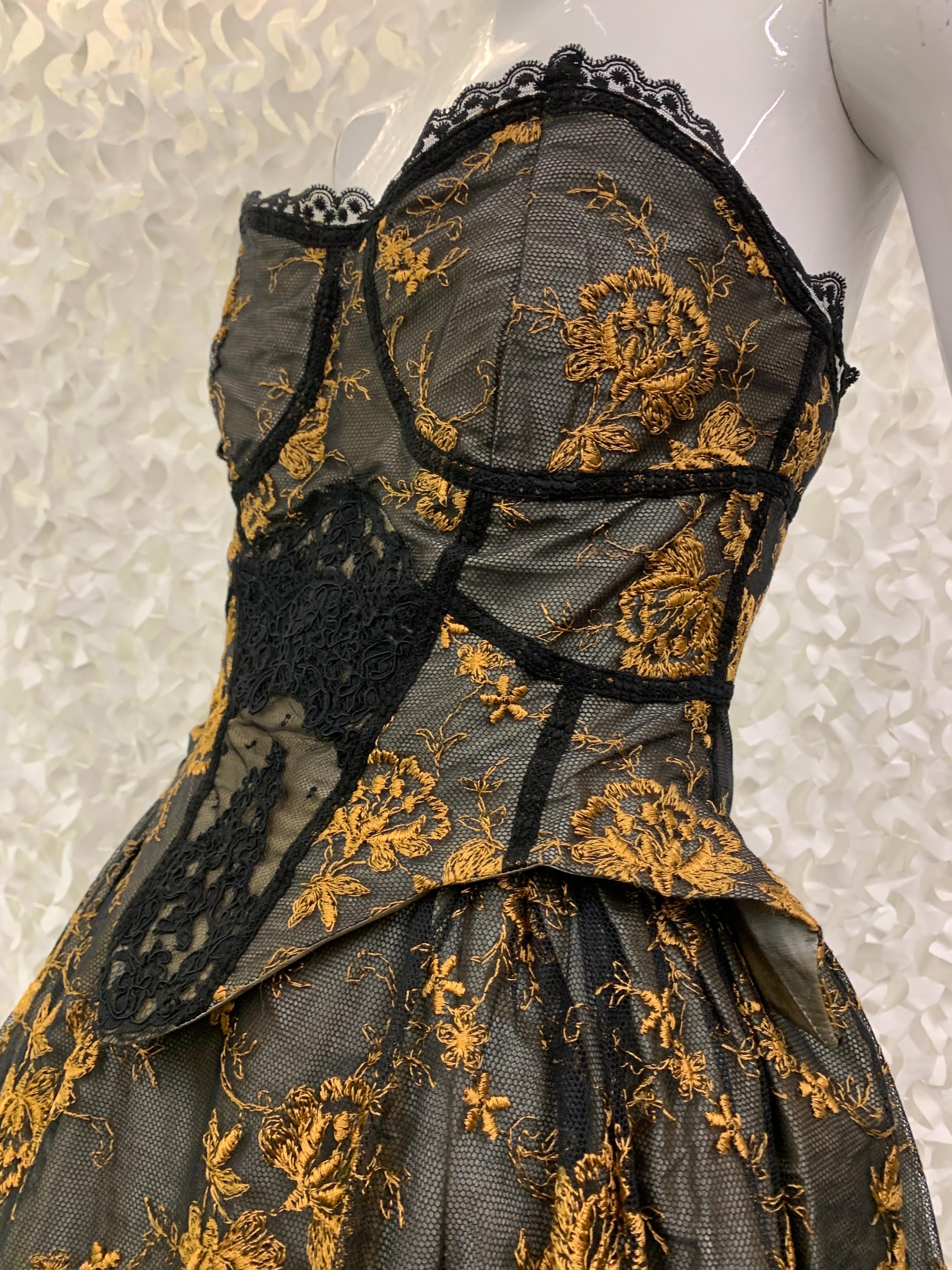 1990s Christian LaCroix Strapless Merry Widow Dress w Pouf Skirt in Black Lace In Excellent Condition For Sale In Gresham, OR