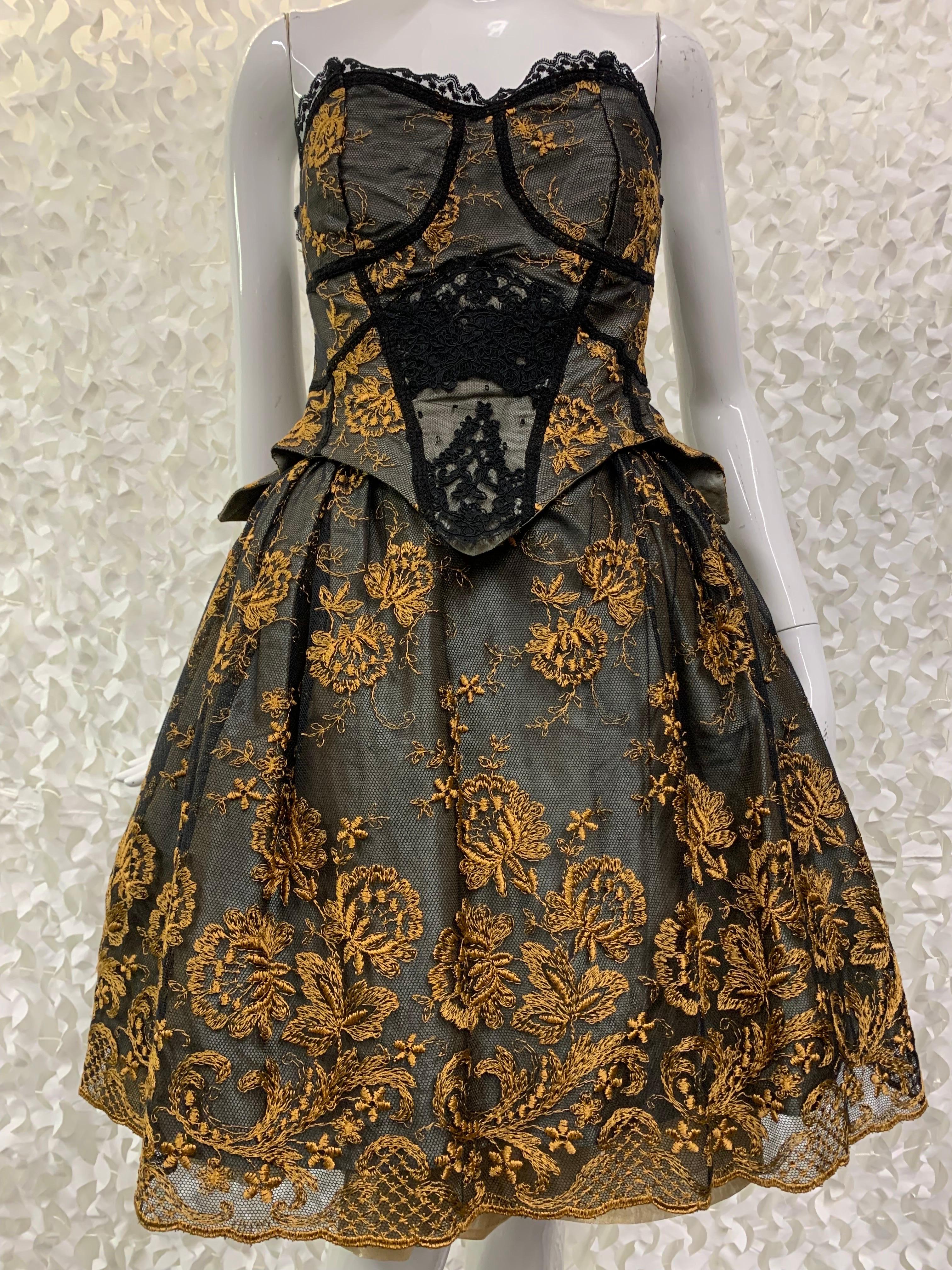 Women's 1990s Christian LaCroix Strapless Merry Widow Dress w Pouf Skirt in Black Lace For Sale
