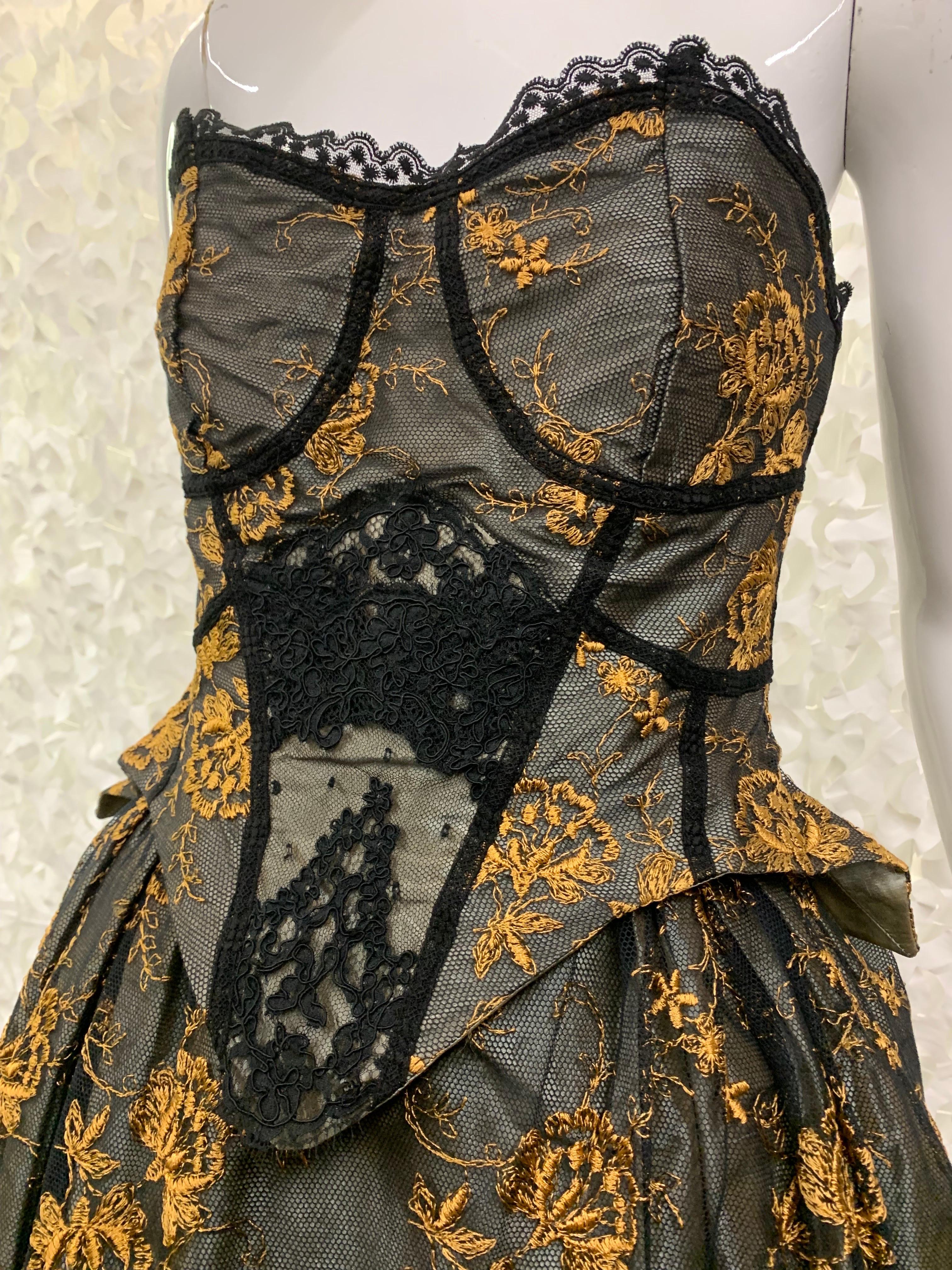1990s Christian LaCroix Strapless Merry Widow Dress w Pouf Skirt in Black Lace For Sale 1