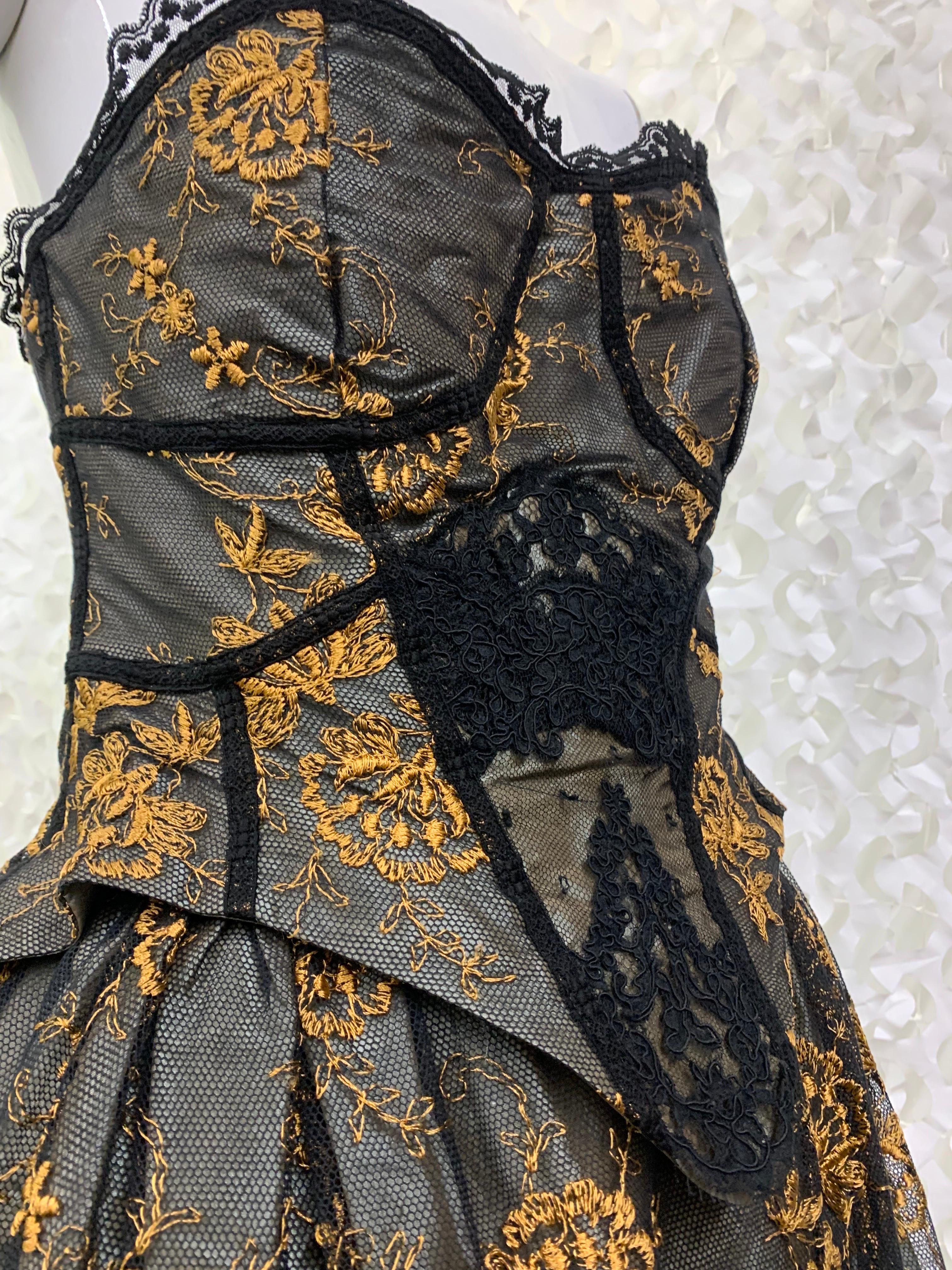 1990s Christian LaCroix Strapless Merry Widow Dress w Pouf Skirt in Black Lace For Sale 5