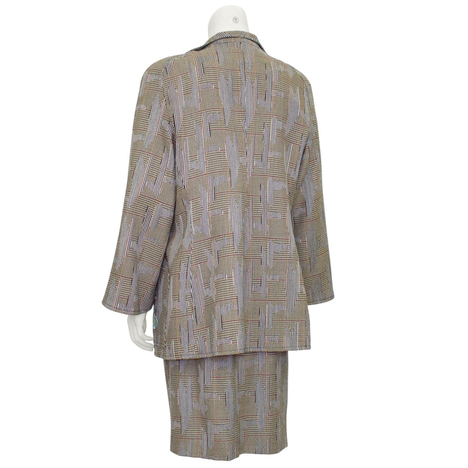 Gray 1990s Christian Lacroix Tweed Suit With Embroidery For Sale