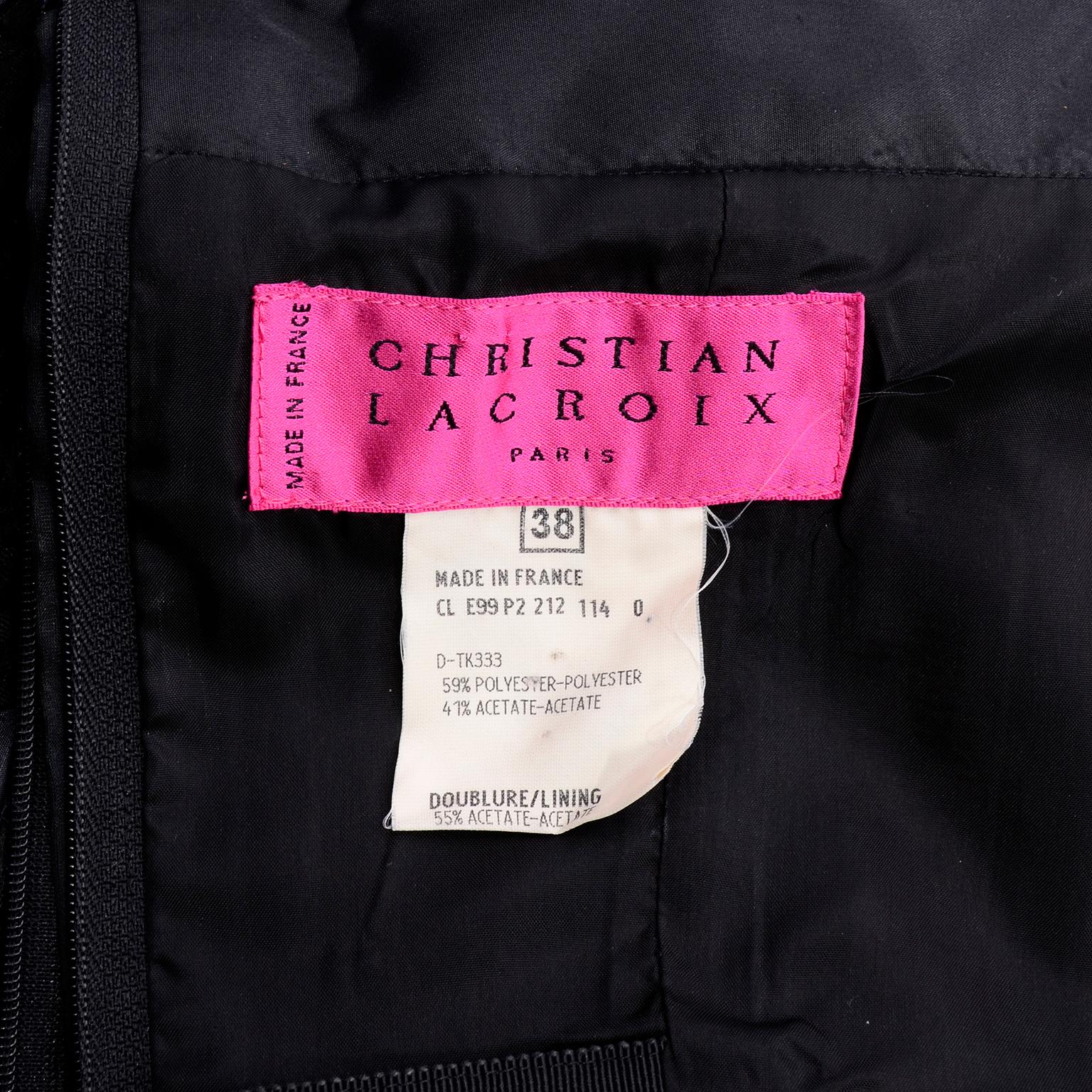 1990s Christian Lacroix Vintage Black Lace & Satin Strapless Evening Dress 11