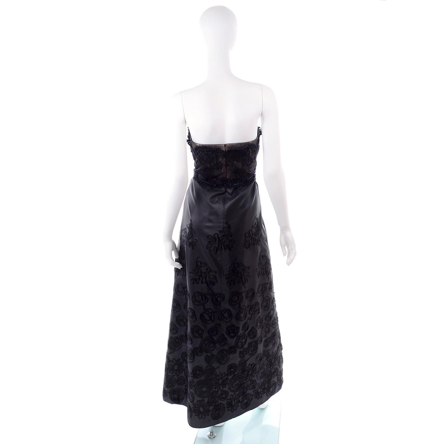 1990s Christian Lacroix Vintage Black Lace & Satin Strapless Evening Dress In Excellent Condition In Portland, OR