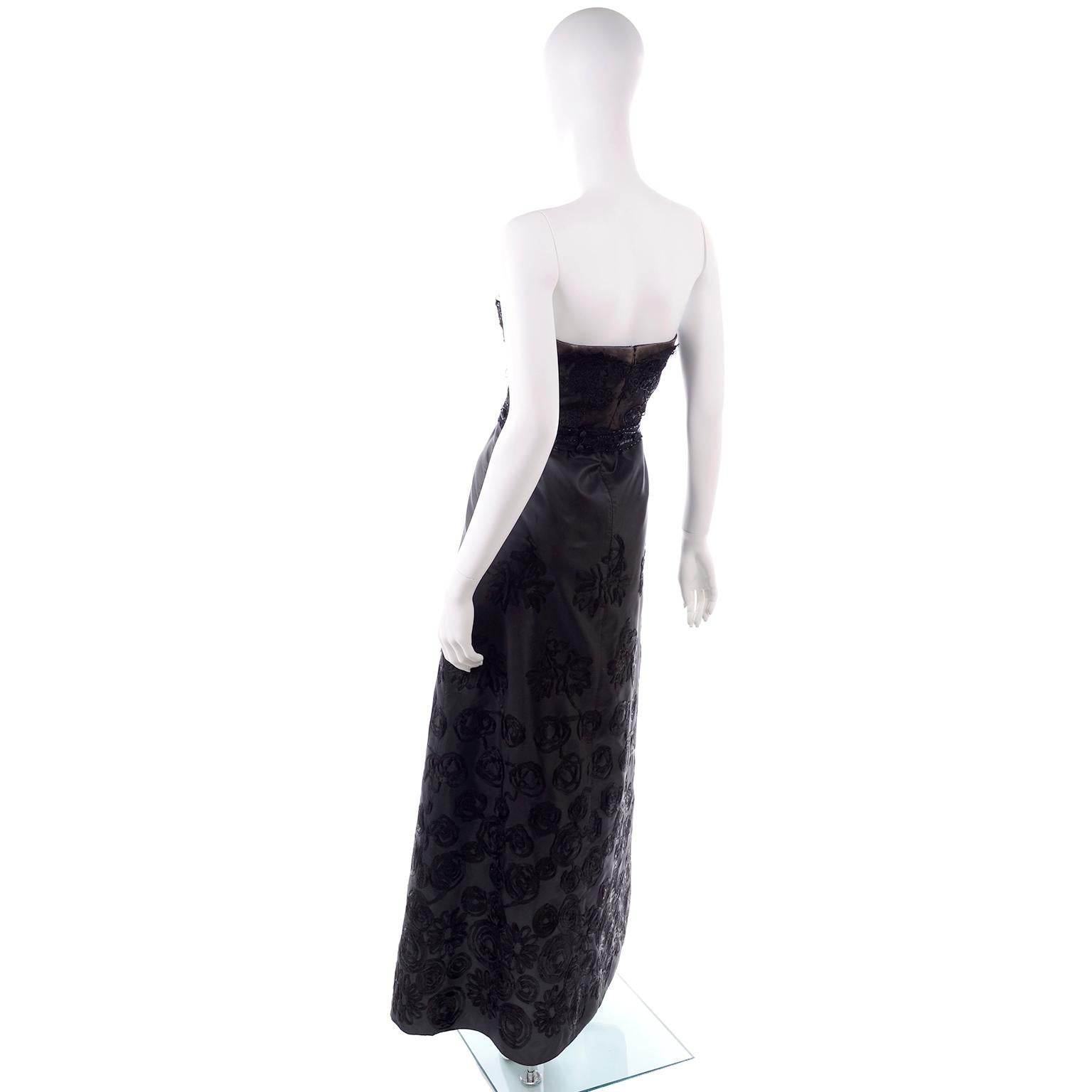 Women's 1990s Christian Lacroix Vintage Black Lace & Satin Strapless Evening Dress