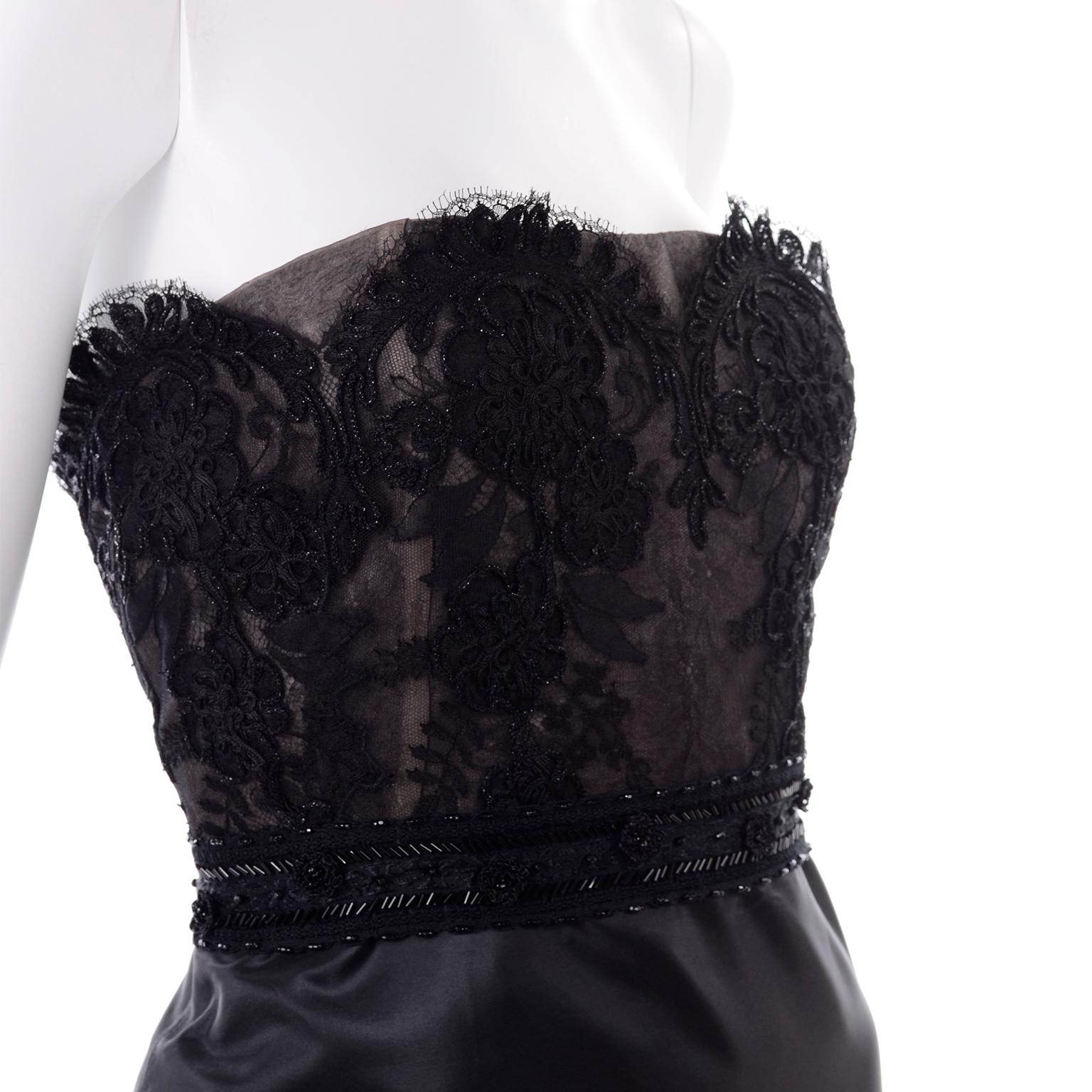 1990s Christian Lacroix Vintage Black Lace & Satin Strapless Evening Dress 3