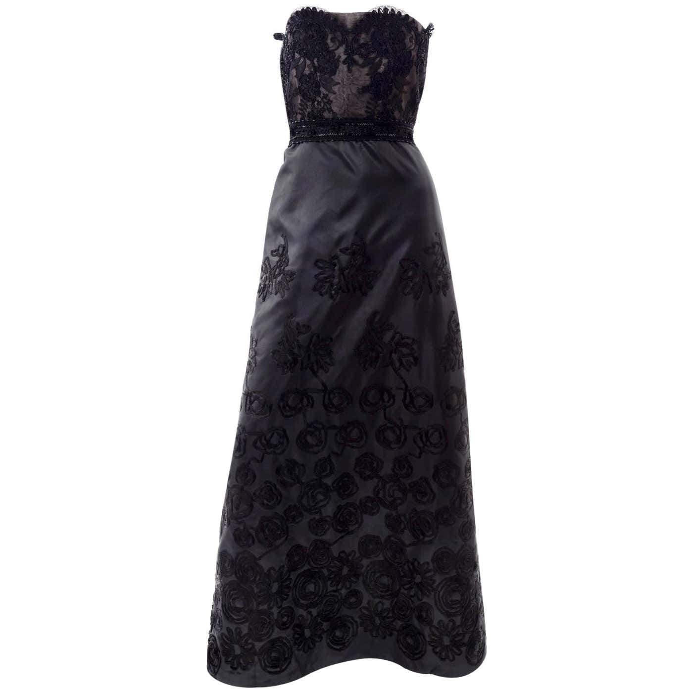 1990s Christian Lacroix Vintage Black Lace and Satin Strapless Evening ...
