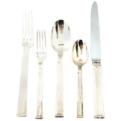 1990s Christolfe France Silver Flatware "Triade" 5-Piece Place Setting S/4 S/20