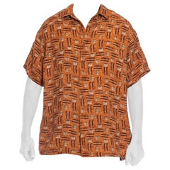 Vintage 1990S Cigar Brown Linen Blend Men's Cigars & Lighters Print Shirt