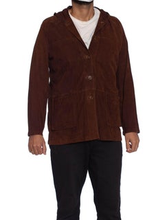 1990S Cigar Brown Suede Men's Hoodie Jacket