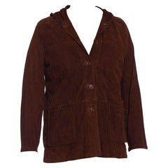 Vintage 1990S Cigar Brown Suede Men's Hoodie Jacket