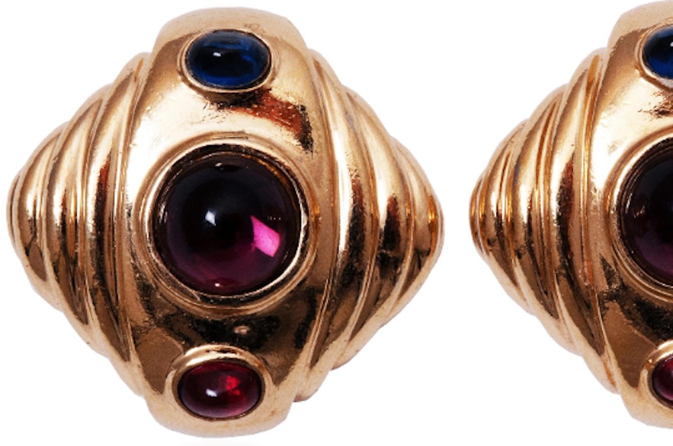 Women's 1990s Ciner Gold and Glass Cabouchon Earrings For Sale