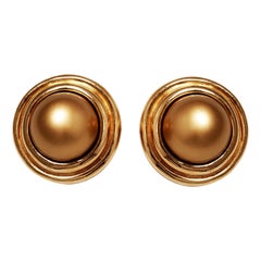 1990s Ciner Gold Tone Button Clip-on Earrings