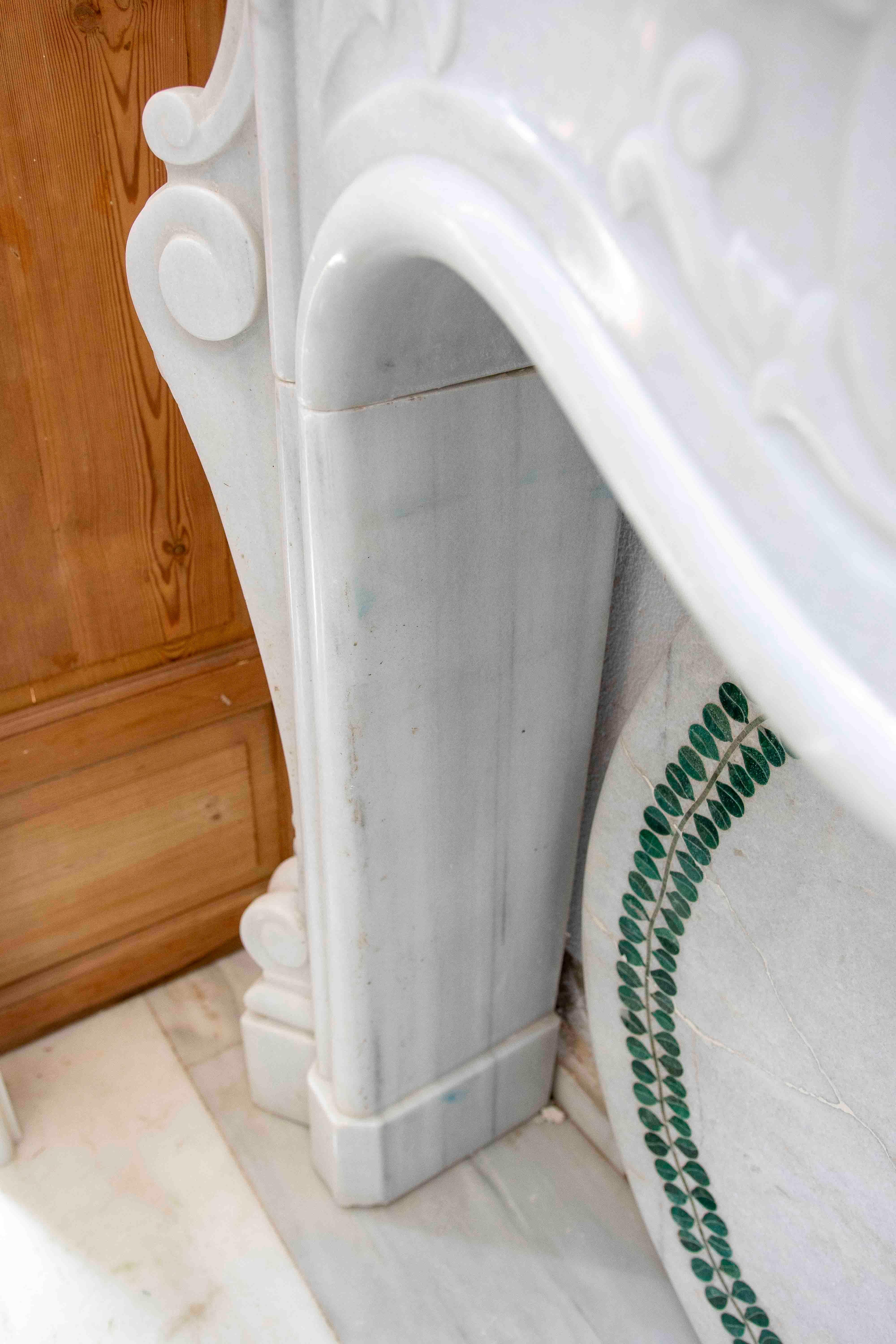 1990s Classic Carved White Marble Fireplace – French Decorative Style For Sale 6