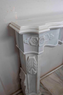 1990s Classic Carved White Marble Fireplace – French Decorative Style
