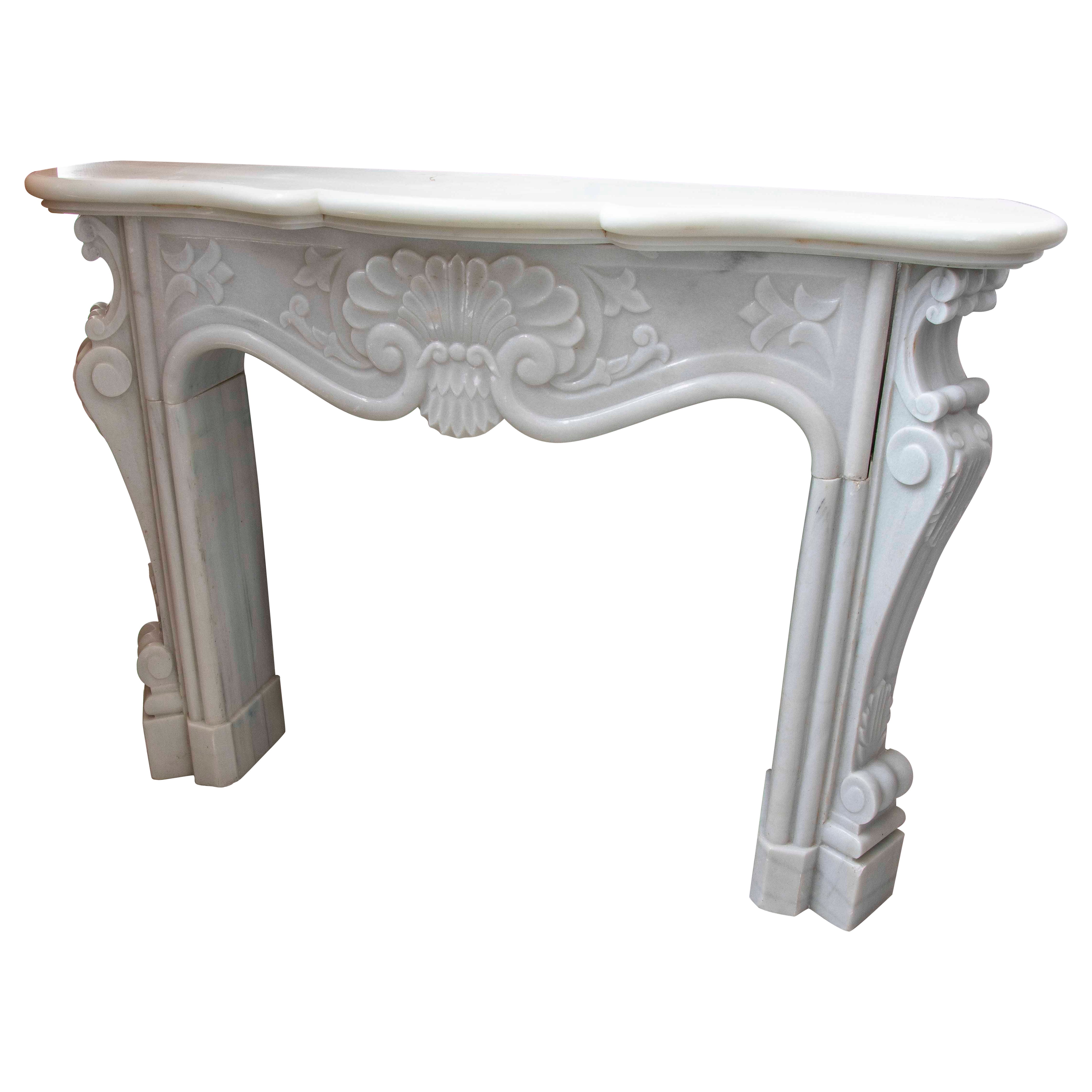 1990s Classic Carved White Marble Fireplace – French Decorative Style