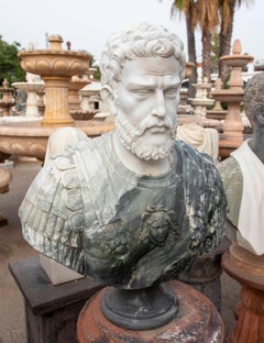 1990s Classical Green Marble Bust with the Face of a Roman Emperor
