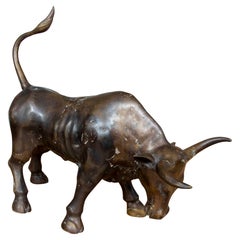 1990s Classical Style Patinated Bronze Bull Sculpture