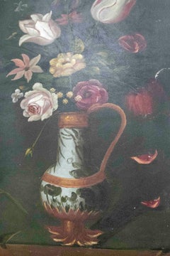 1990s Classical Style Still Life with Fruits and Flowers, Oil on Canvas