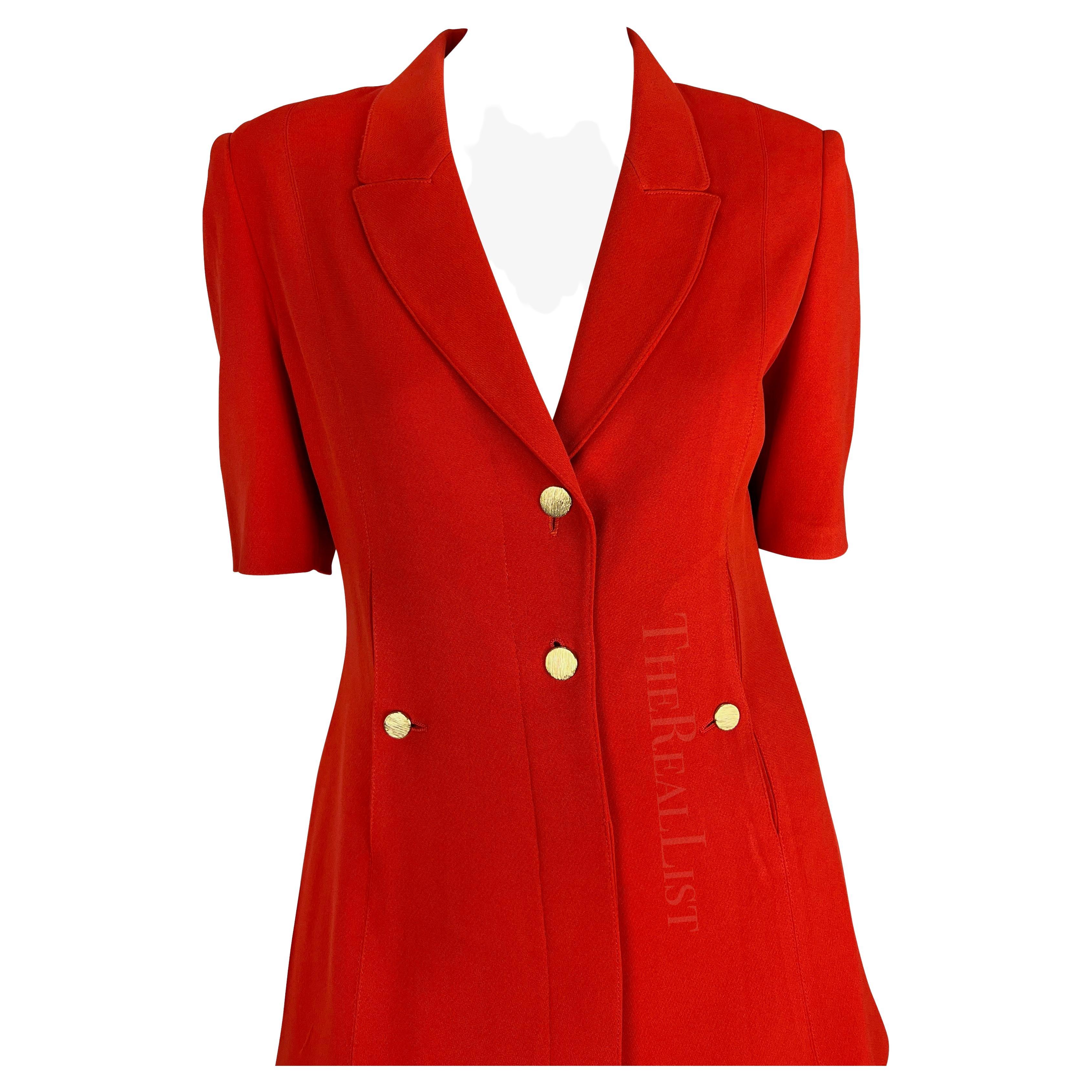 1990s Claude Montana Bright Red Belted Short Sleeve Pant Suit In Excellent Condition For Sale In West Hollywood, CA
