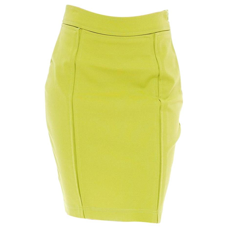 1990S CLAUDE MONTANA Lime Green Poly Blend Stretch Body-Con Pencil Skirt