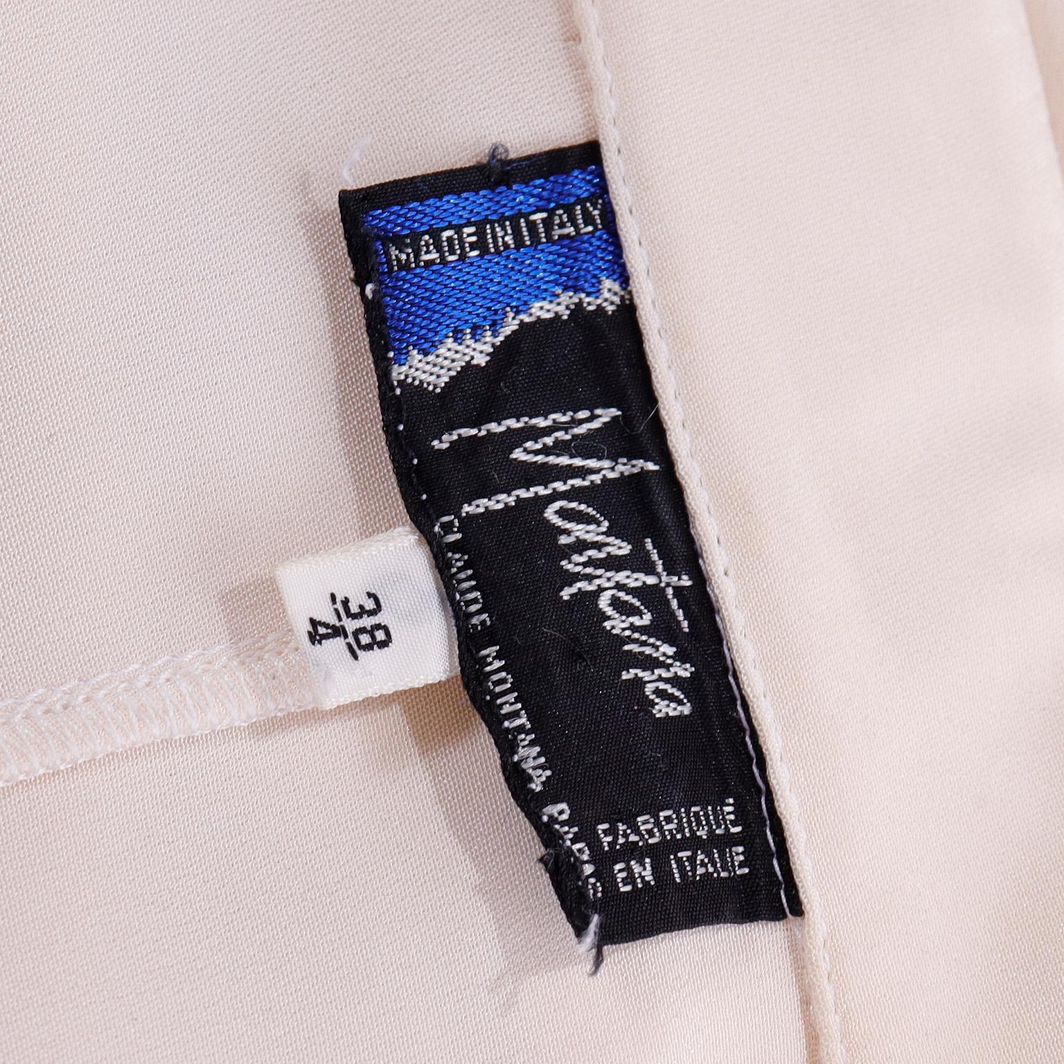1990s Claude Montana Long Asymmetrical Cream Silk Blouse With Black Tie  For Sale 4