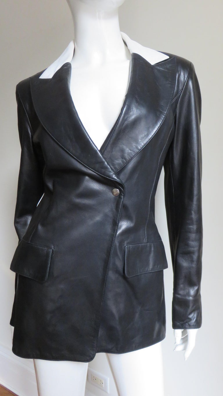 Claude Montana Striped Back Leather Color Block Jacket For Sale at 1stdibs