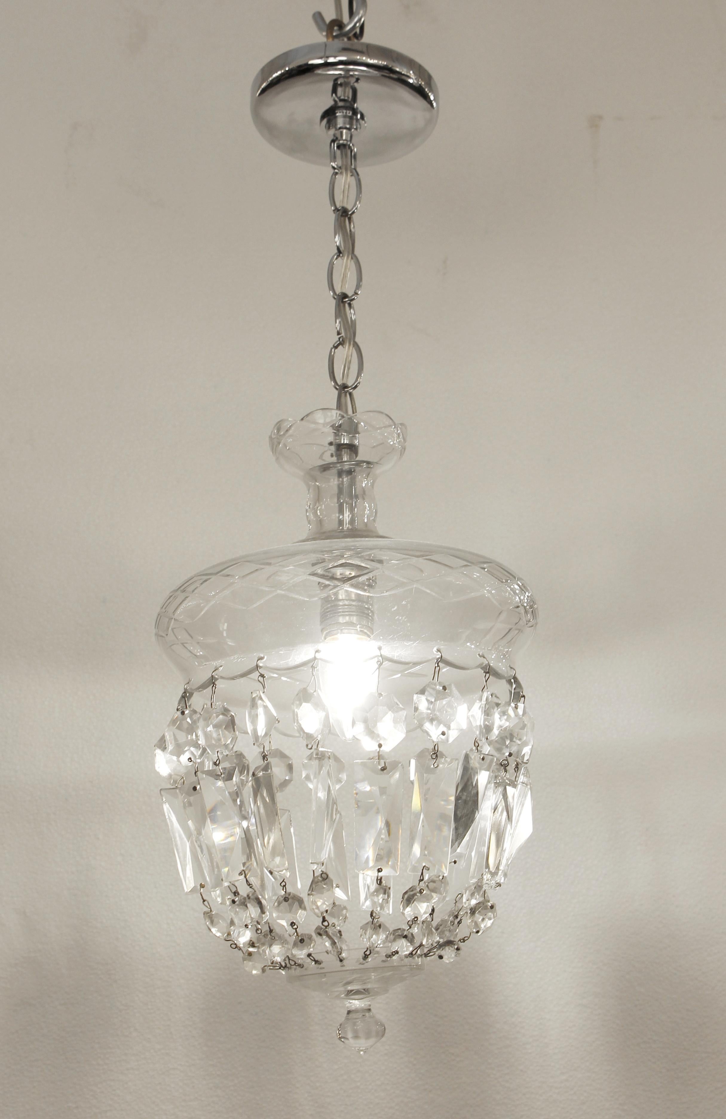 American 1990s Clear Glass Bell Jar Style Down Pendant Light