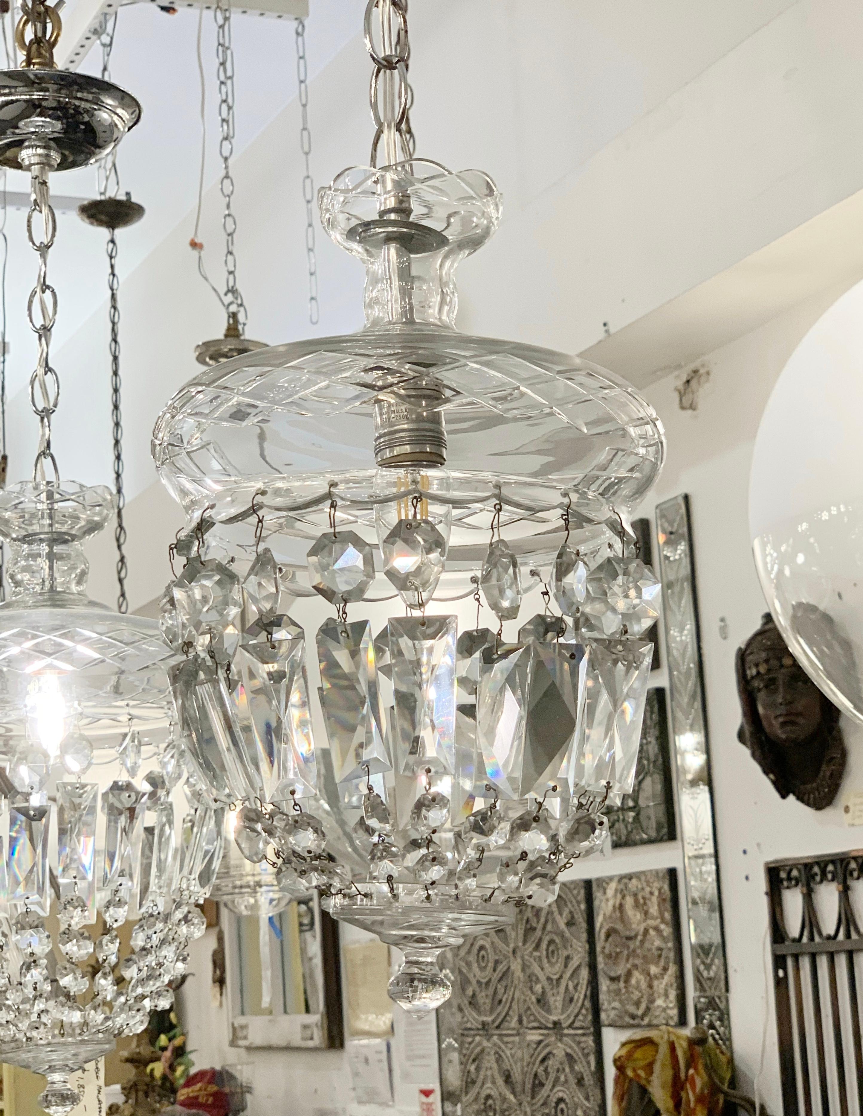 1990s Clear Glass Bell Jar Style Down Pendant Light 2