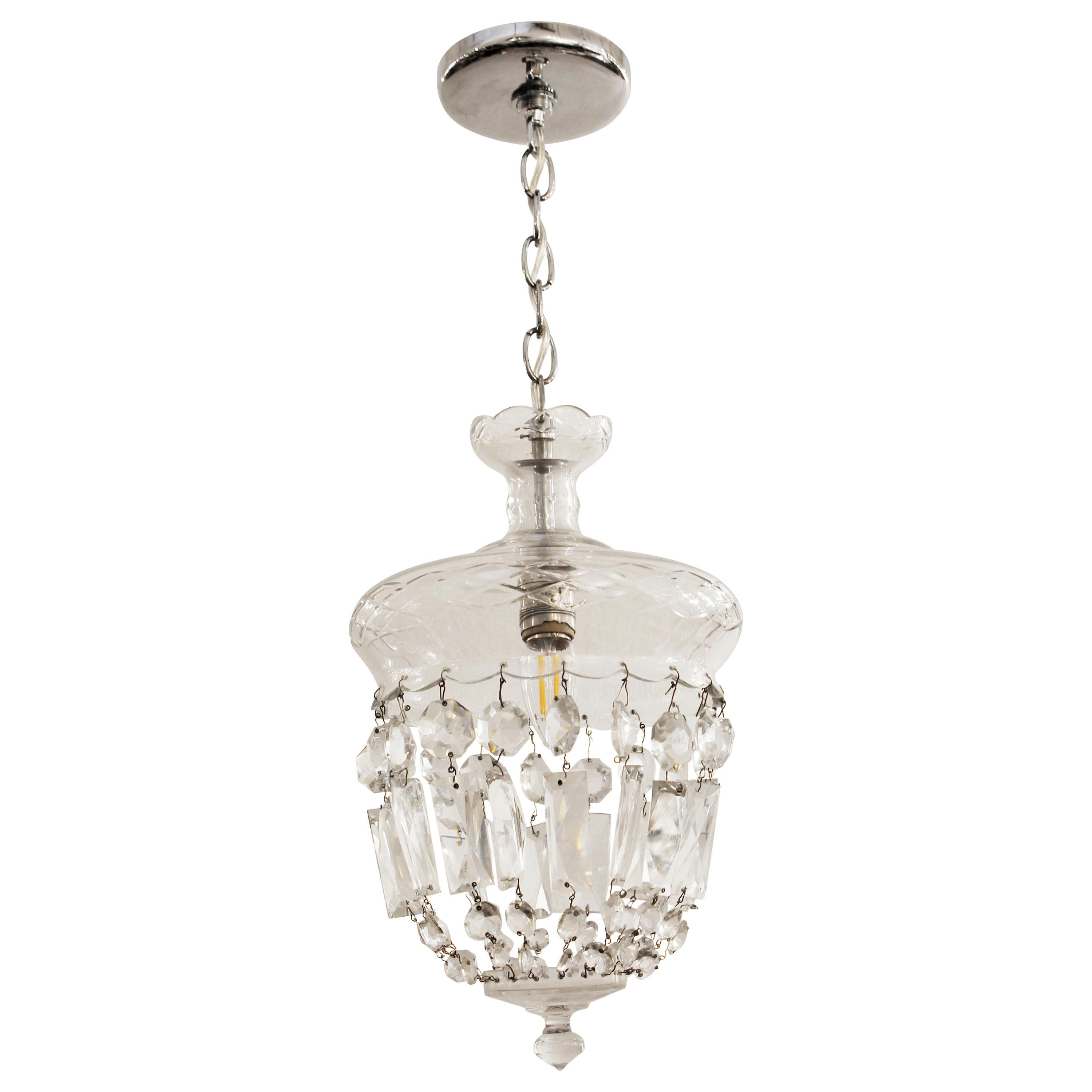 1990s Clear Glass Bell Jar Style Down Pendant Light