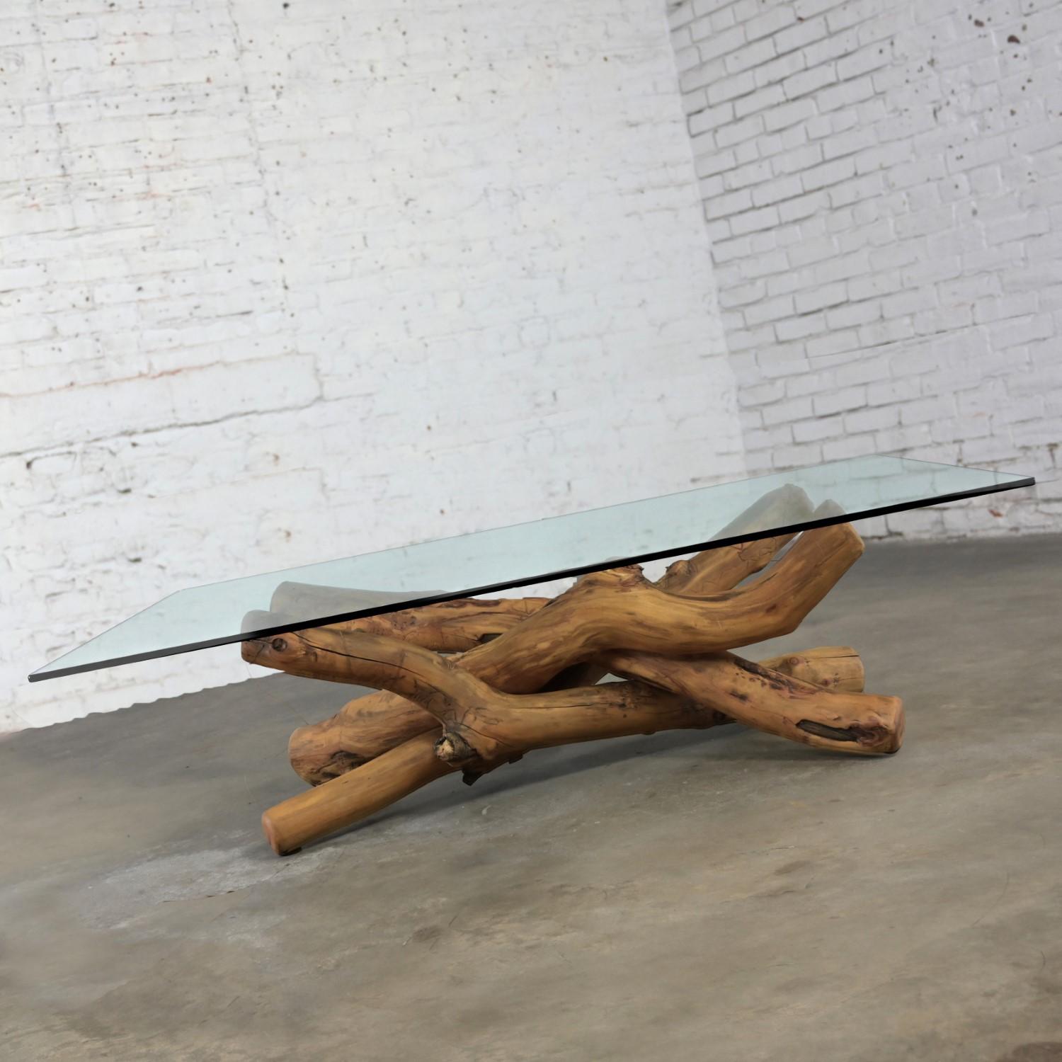 Tavolino da caffè del 1990 Nature Rustic Twisted Tree Limb Base & Glass Top in vendita 1