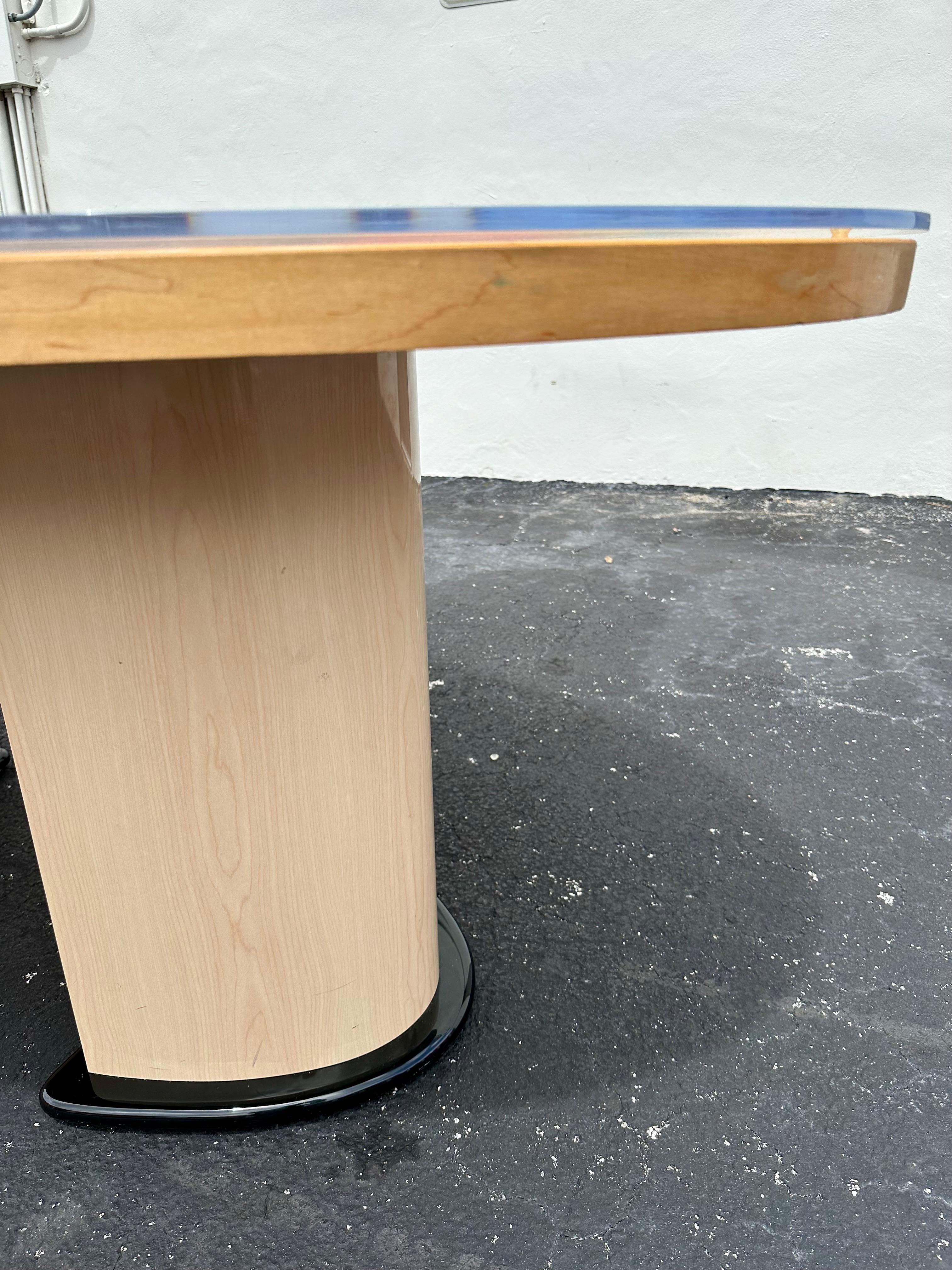 1990s Post Modern Colorful Abstract Oval Wood Dining Table For Sale 2