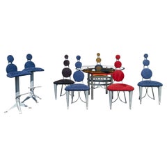 Juego de comedor abstracto estilo Memphis de colores de los años 90 y taburetes giratorios, juego de 8