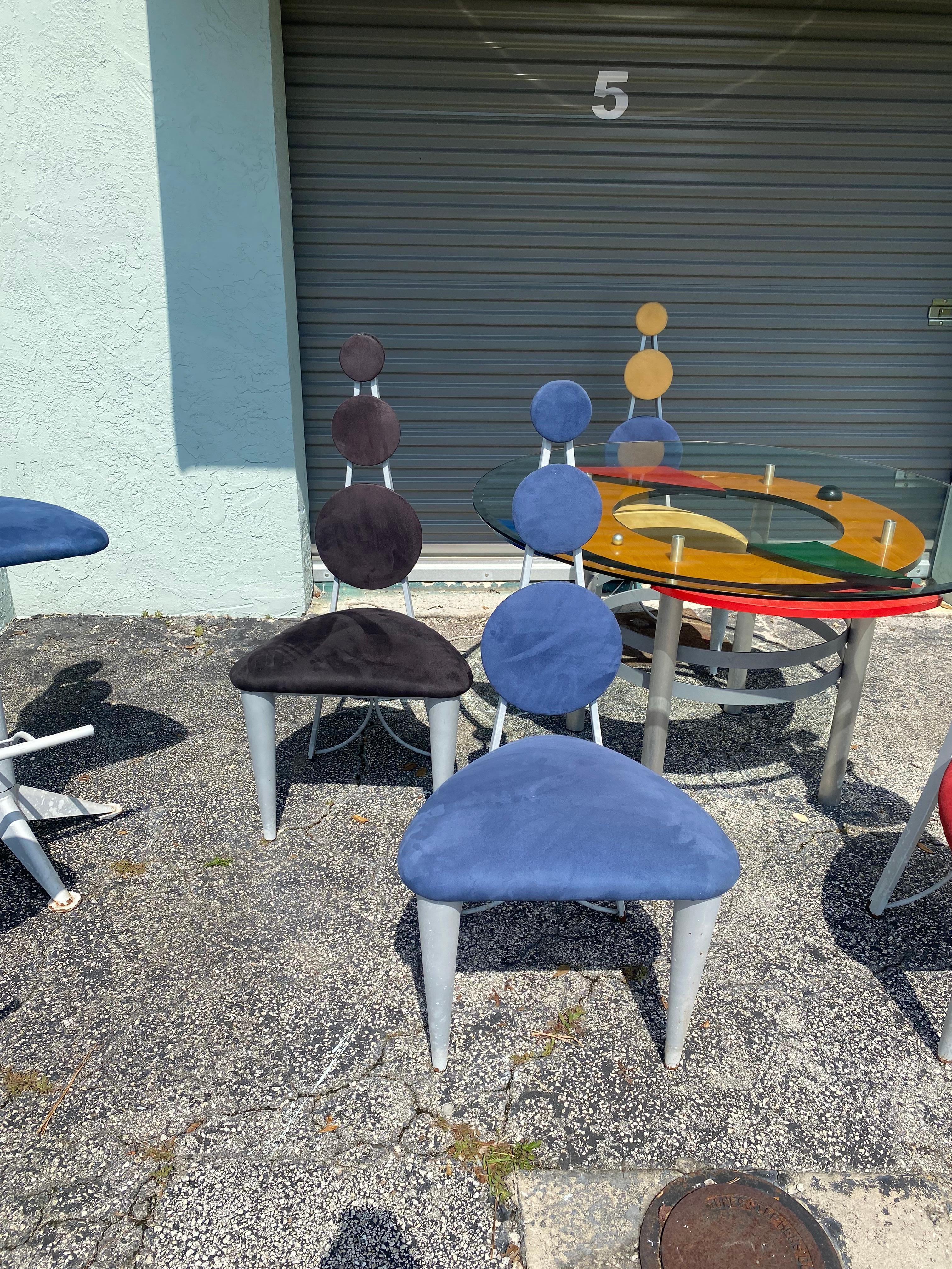 1990s Colorful Memphis Style Abstract Dining Set and Swivel Stools, Set of 8 For Sale 4