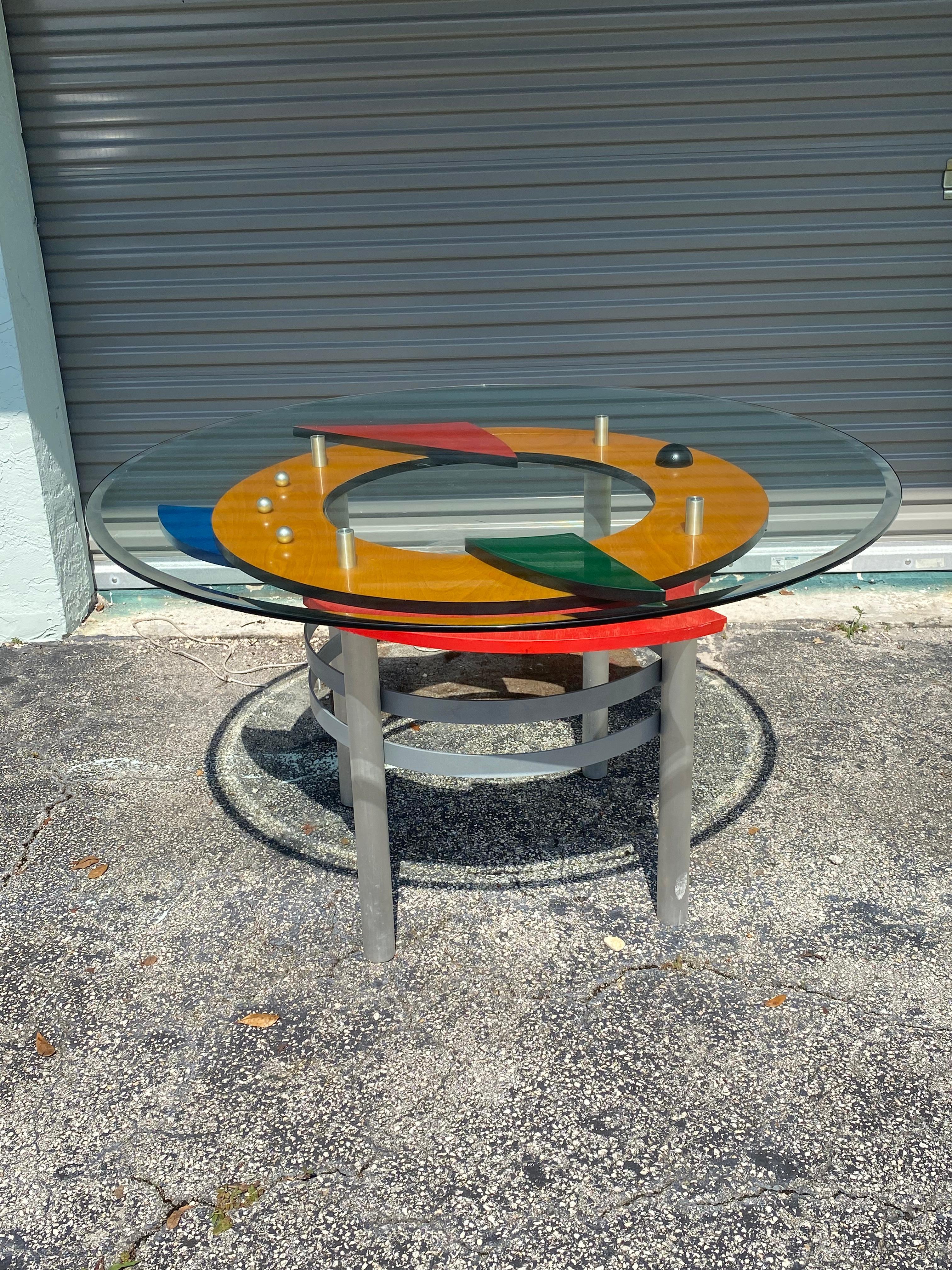 1990s Colorful Memphis Style Abstract Dining Set and Swivel Stools, Set of 8 For Sale 6