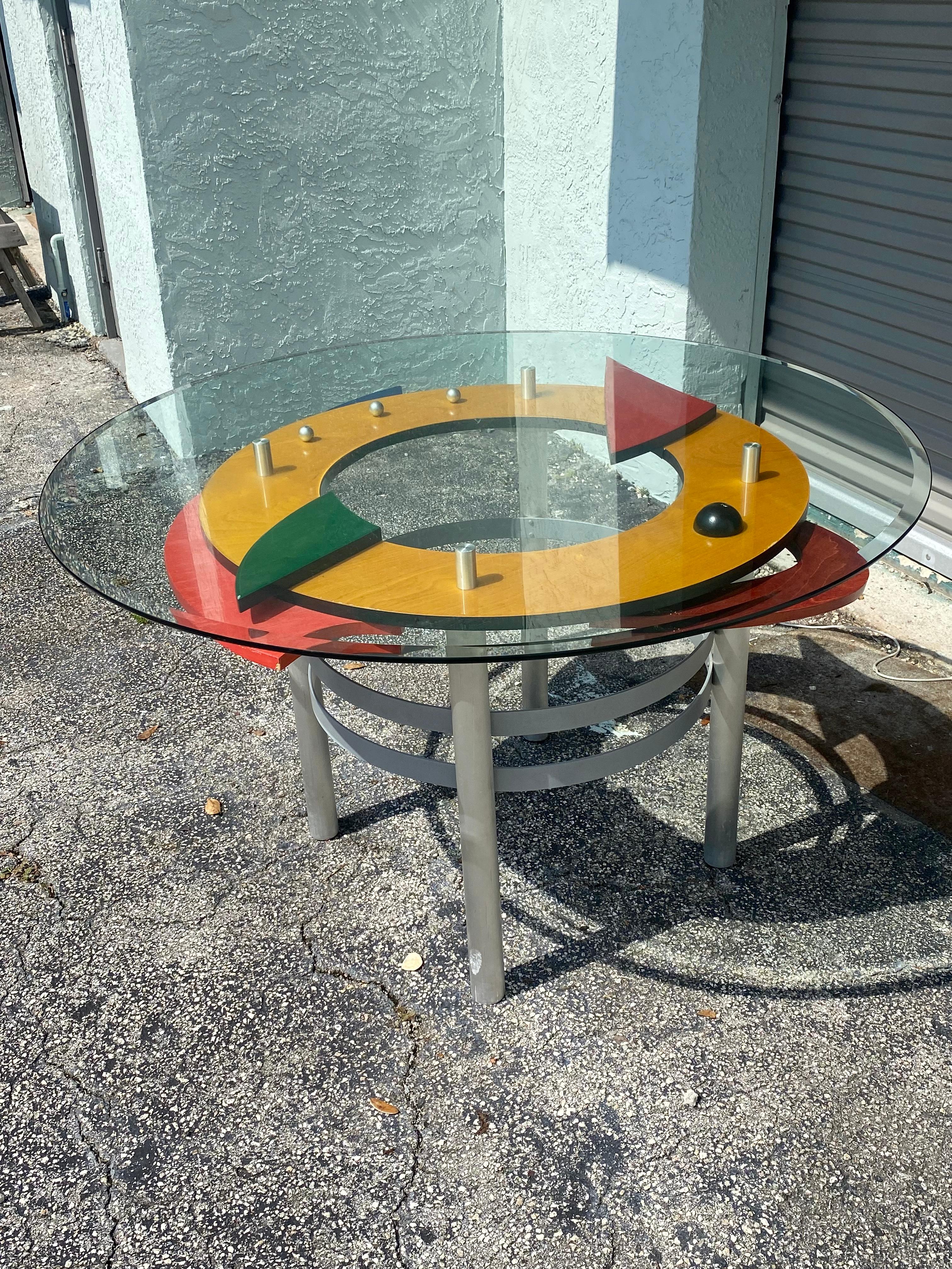 1990s Colorful Memphis Style Abstract Dining Set and Swivel Stools, Set of 8 For Sale 8