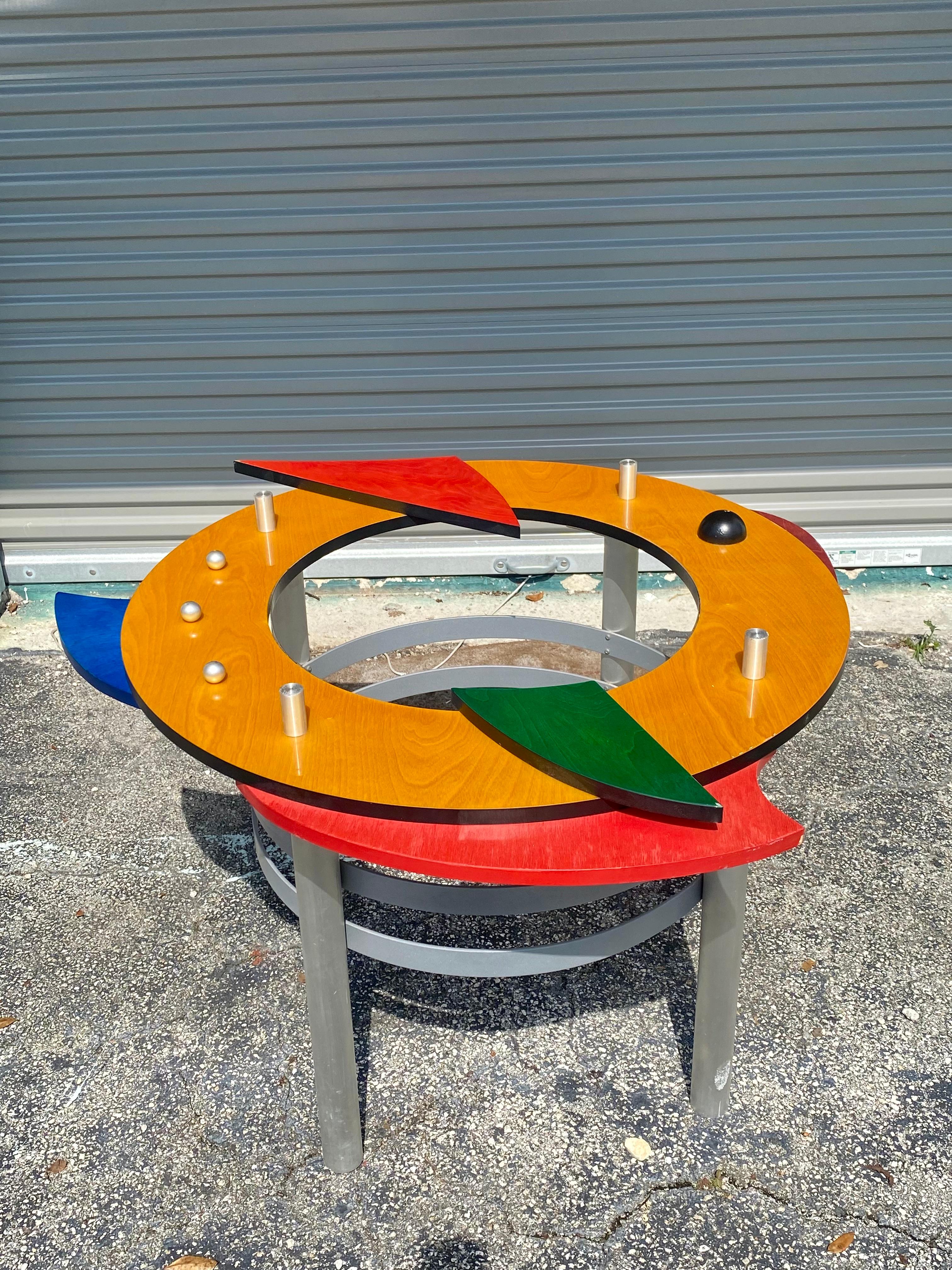 1990s Colorful Memphis Style Abstract Dining Set and Swivel Stools, Set of 8 For Sale 11