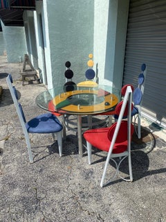 1990s Colorful Memphis Style Abstract Dining Set and Swivel Stools, Set of 8