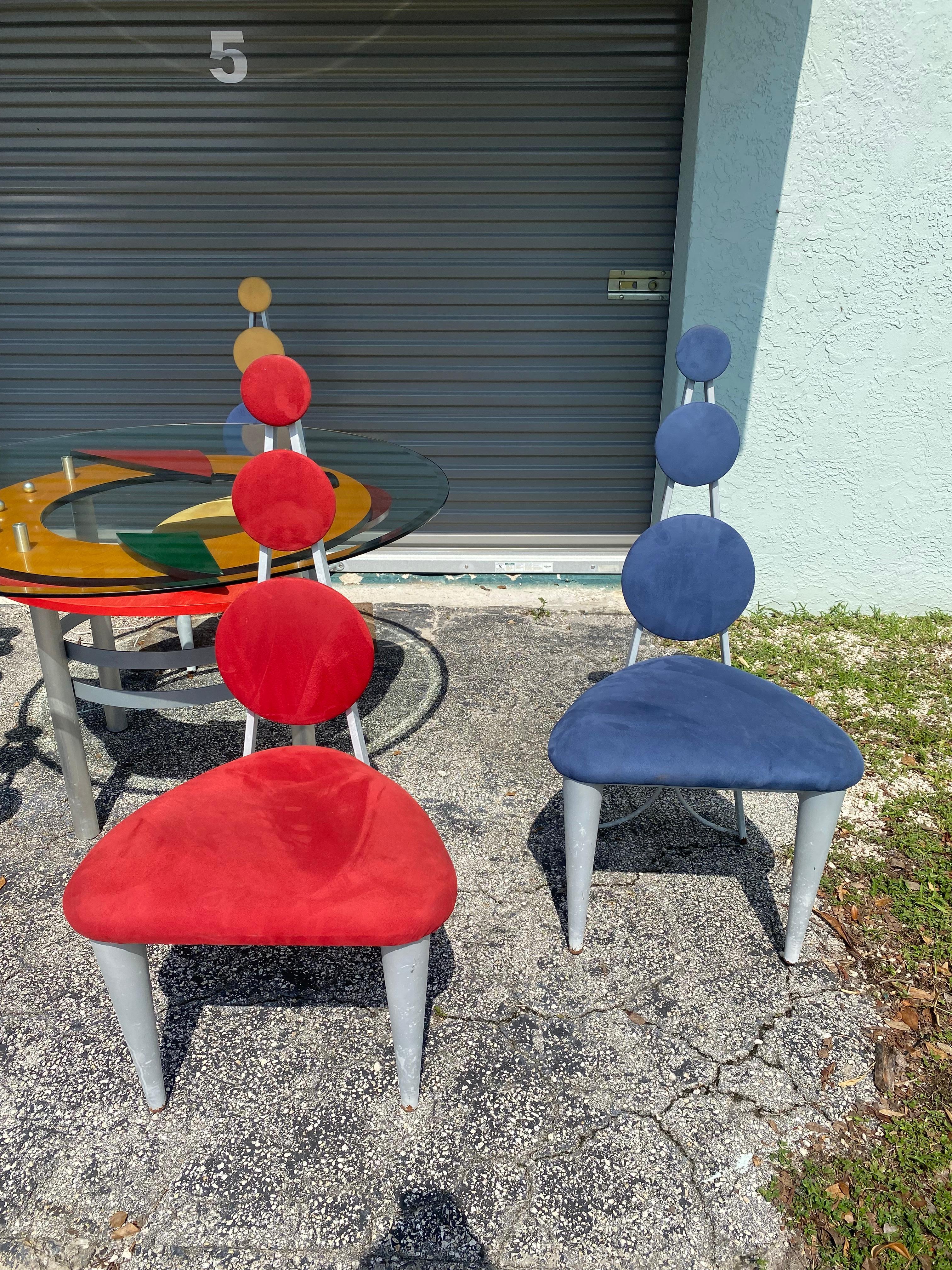 1990s Colorful Memphis Style Abstract Dining Set and Swivel Stools, Set of 8 For Sale 2